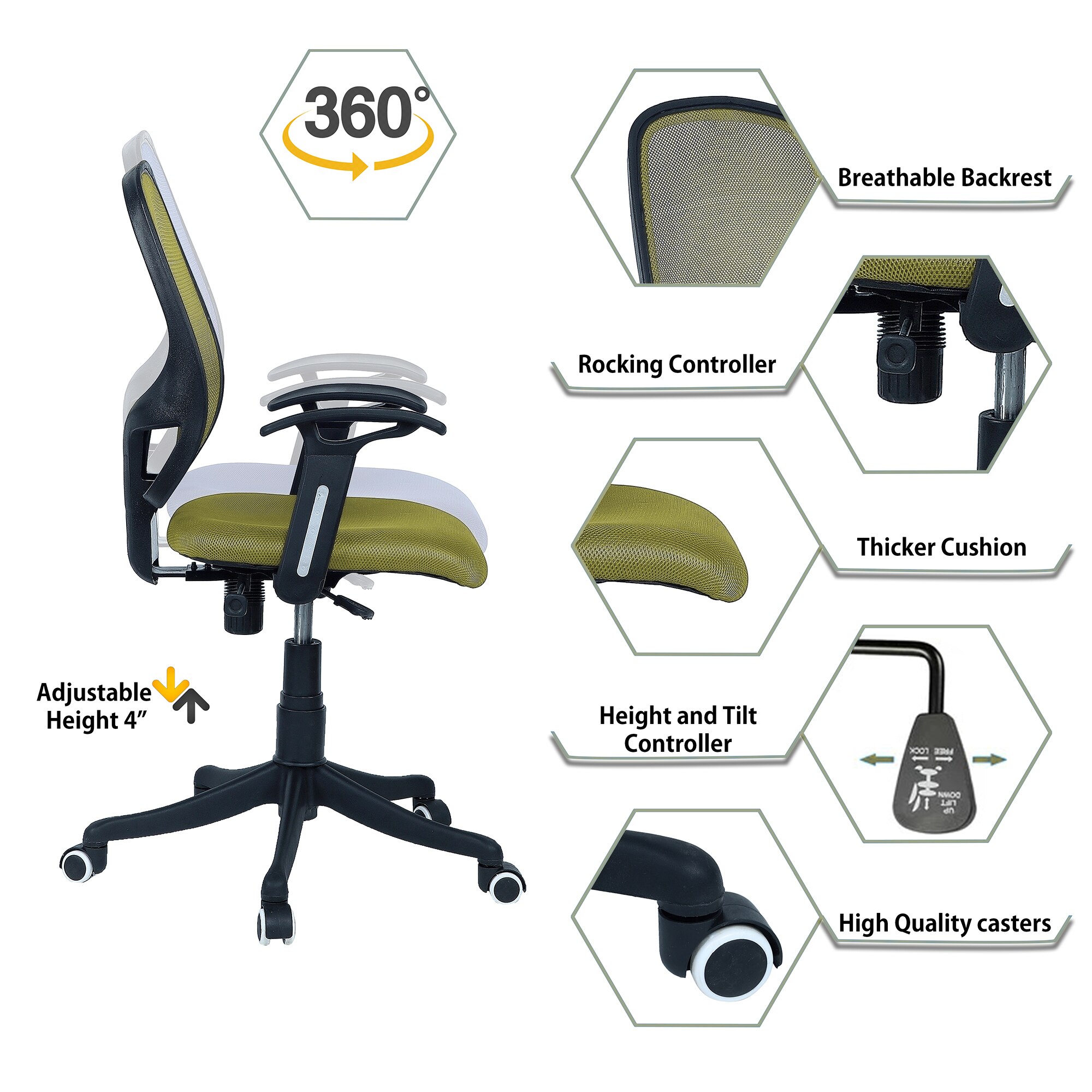 Goolda Low Back Ergonomic Chair in Pearl Green Colour