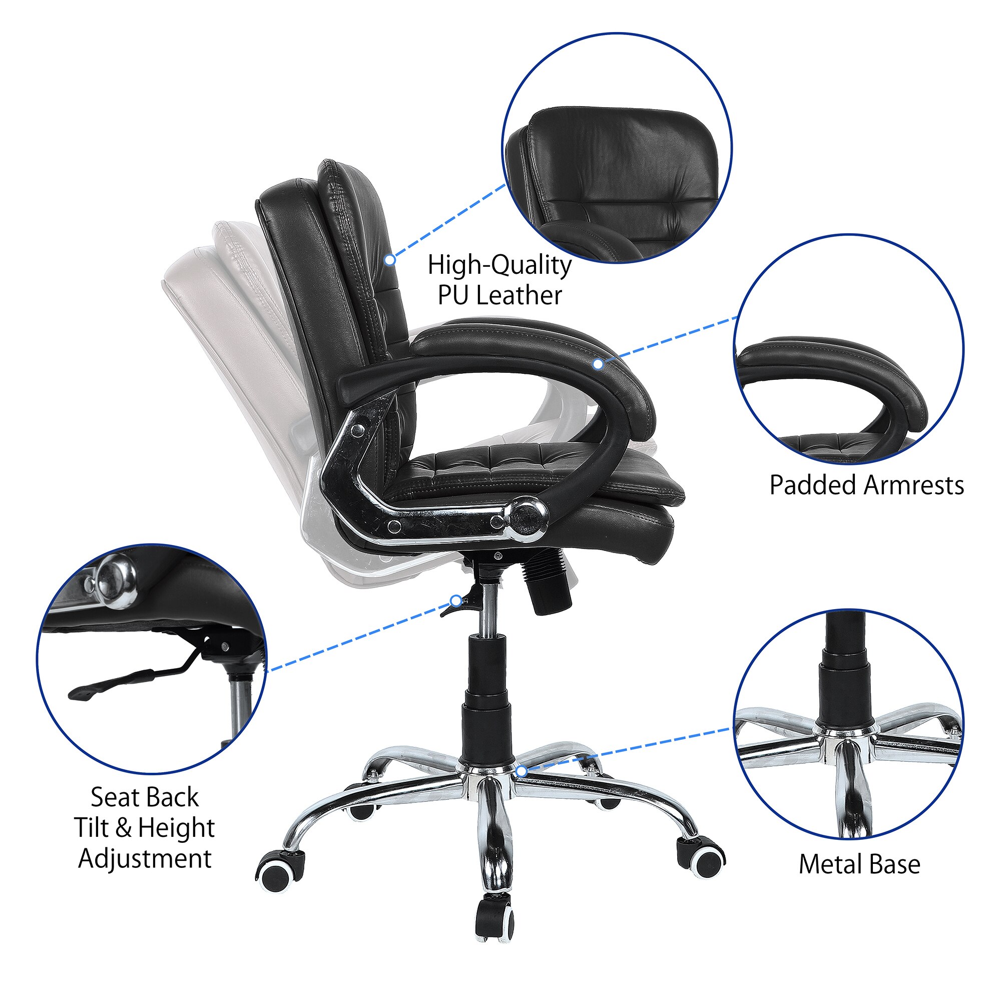 Veaoilaa Mid Back Executive Chair in Black Colour