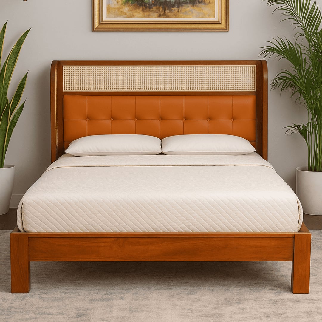 Zenith Comfort Solid Wood Non Storage Queen Bed in Provincial Teak Finish