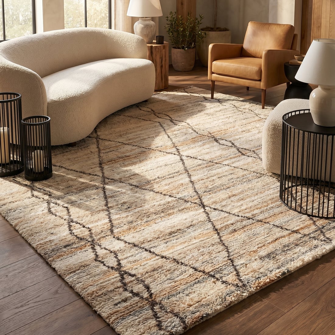Jaipur Rugs Geometric Polyester 5x8 Feet White And Dark Brown Hand Knotted Rug Carpet