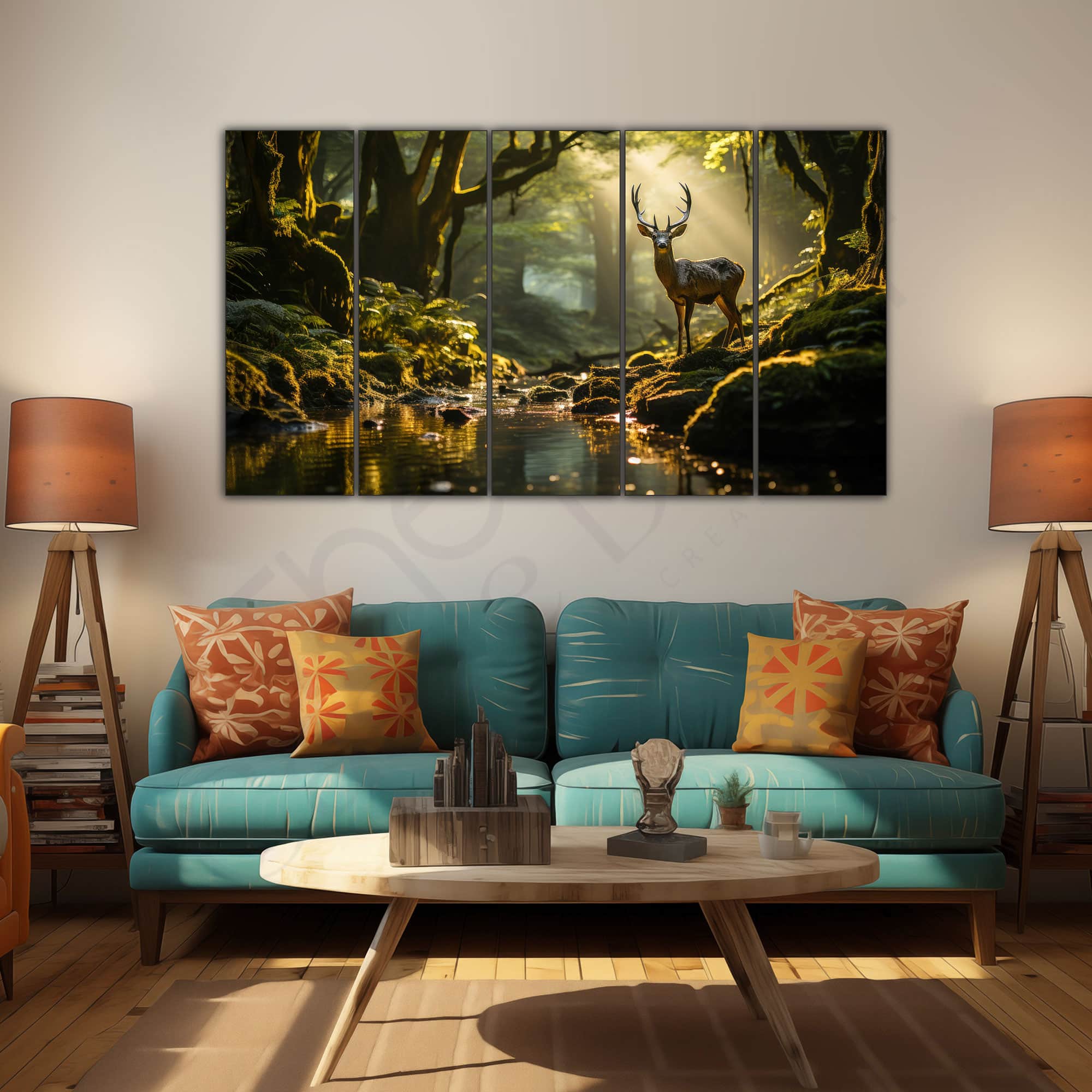 The Castle Decor Beautiful Deer Wall Art Framed Painting 27x48 Inch (Style 2) - The Castle Decor