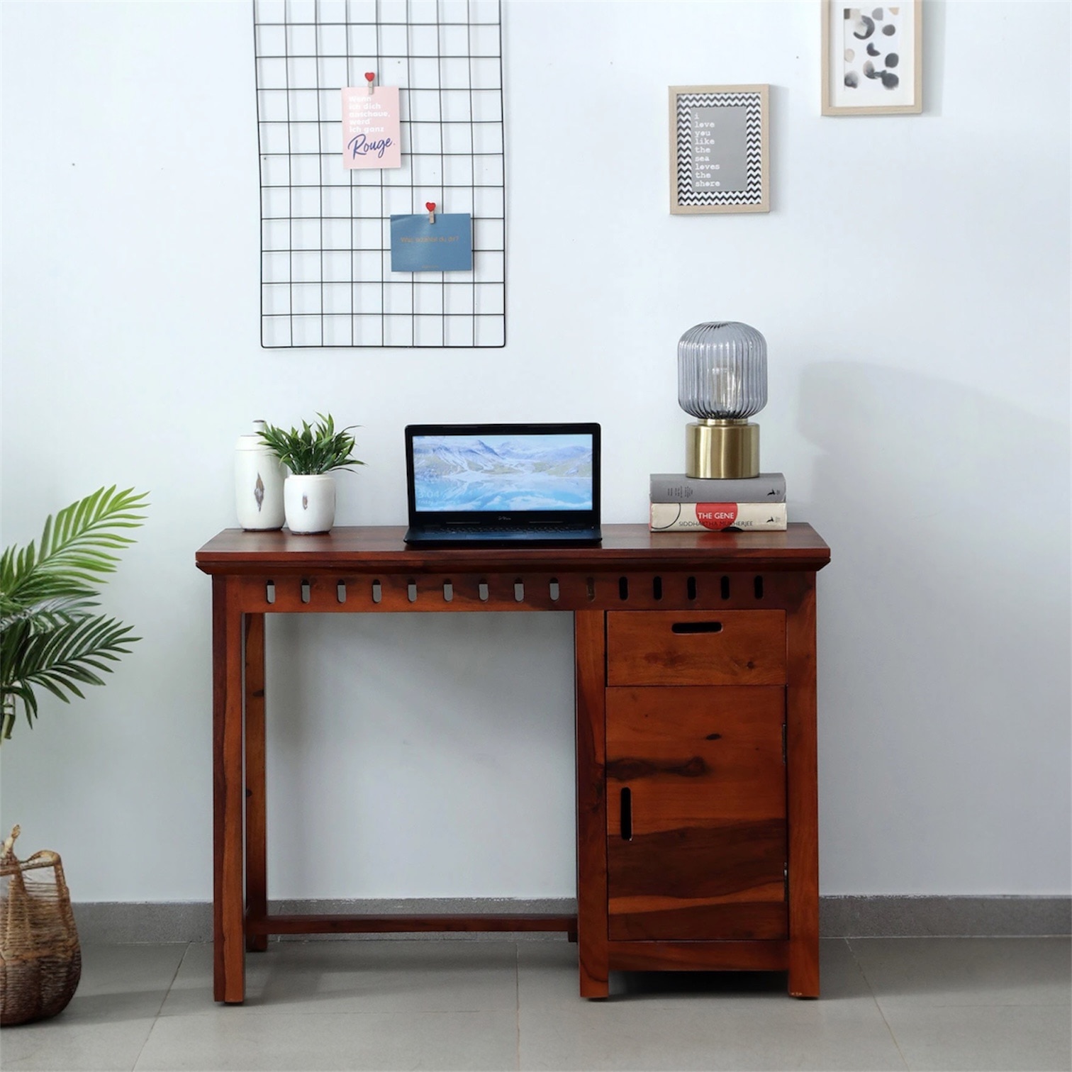 Zvya Solid Wood Study Table in Honey Finish - Interior Valley