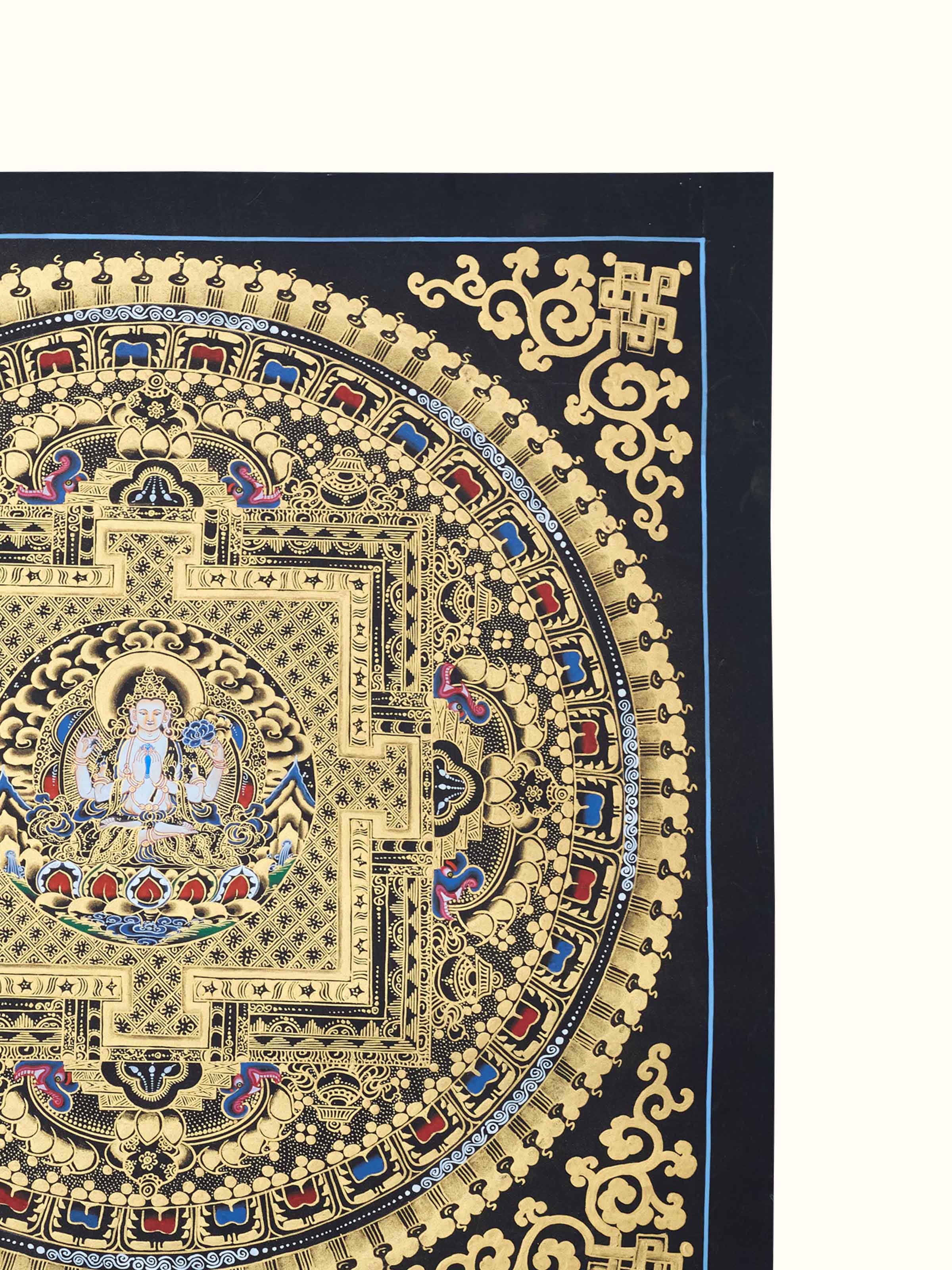 Detail view of the Chenrezig Buddha with Mantra Thangka Painting