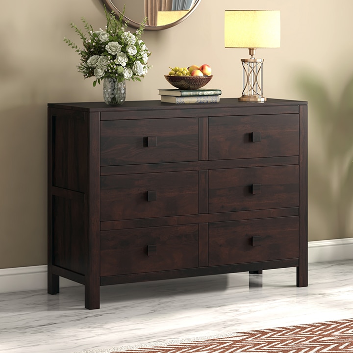 Magellan Solid Wood Chest of 6 Drawers in Mahogany Finish