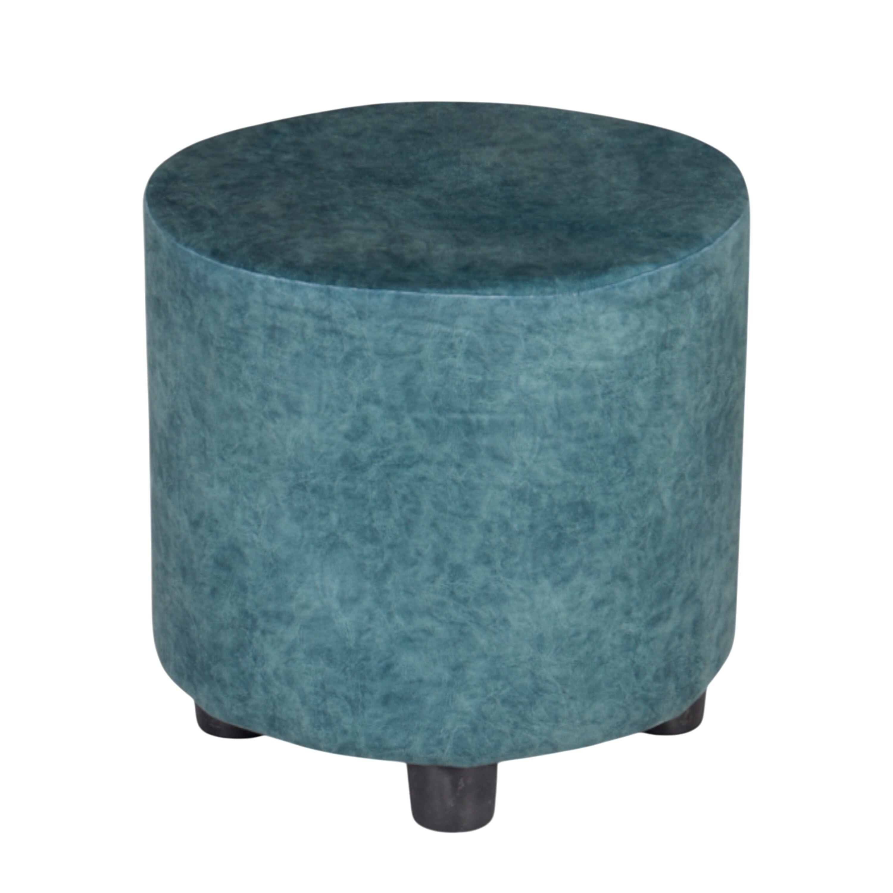 Lisbon Solid Wood Ottoman Pouffee in Textured Cyan Blue Jackard fabric