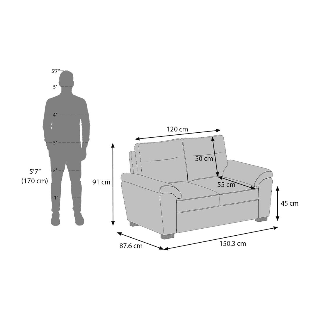 Adelaide 2 Seater Leatherette Sofa in Cream Colour