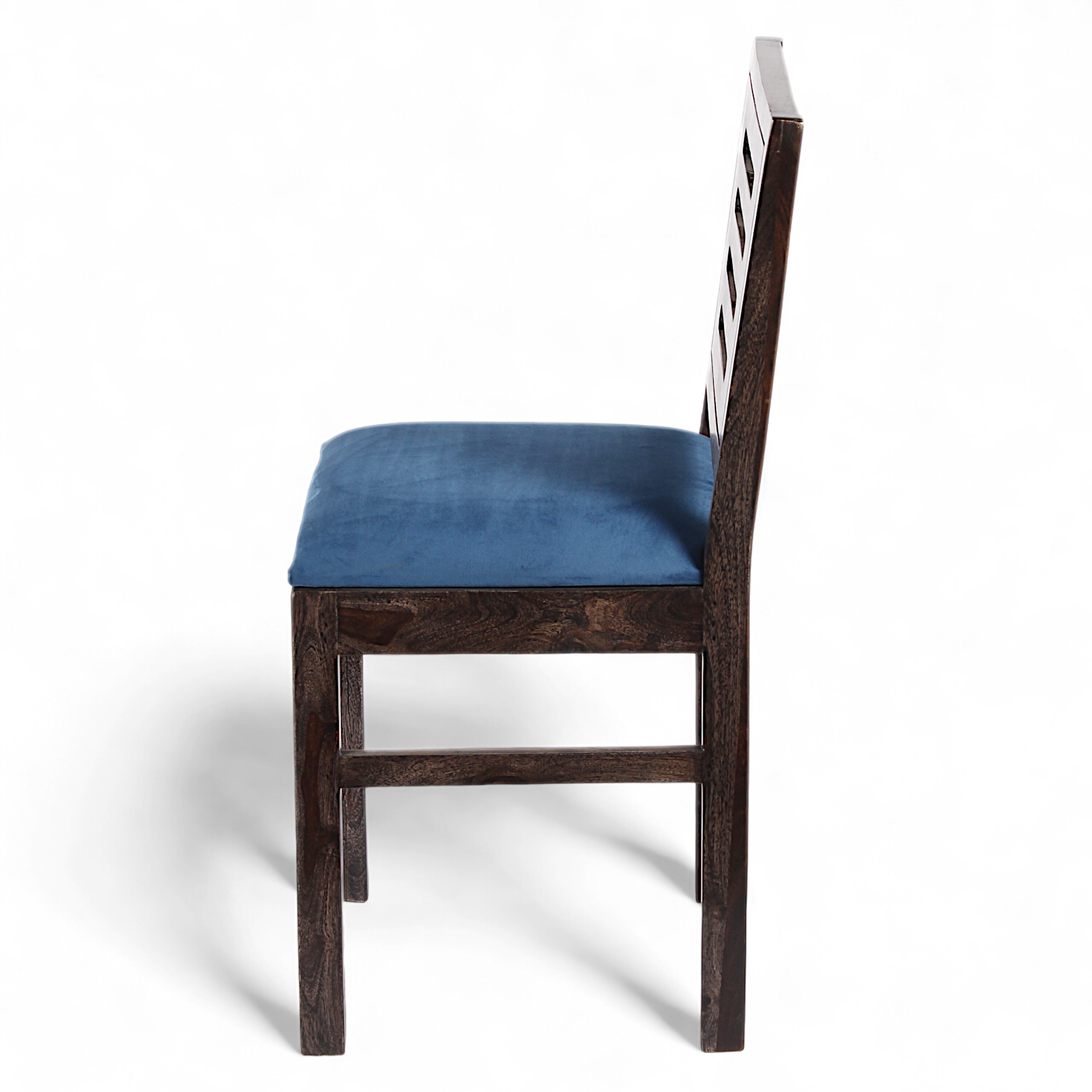 Rosslyn Sheesham Wood Dining Chair in Mahogany Finish & Navy Blue Velvet Cushion Seat