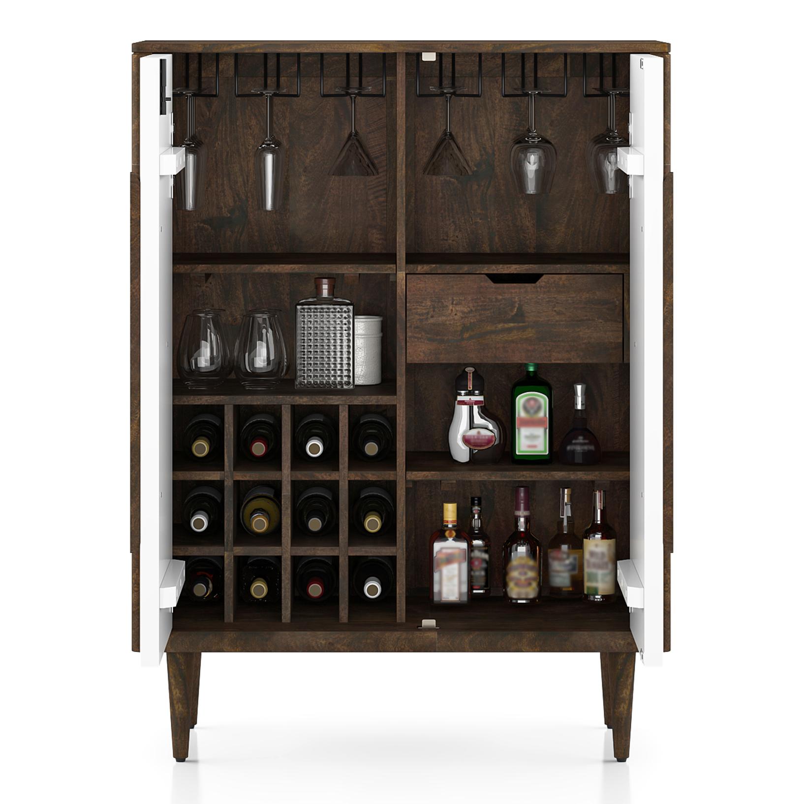 Satsuki Solid Wood Bar Cabinet in White and Walnut finish