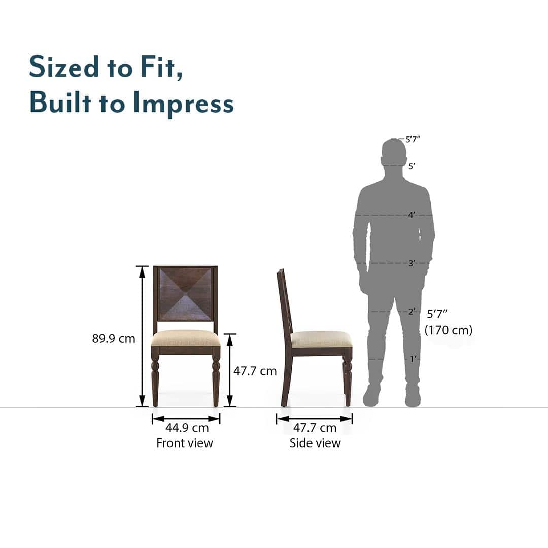 Mirasa Solid Wood Dining Chair Set Of 2 In Mango Walnut Finish With Sandshell Beige Fabric Colour