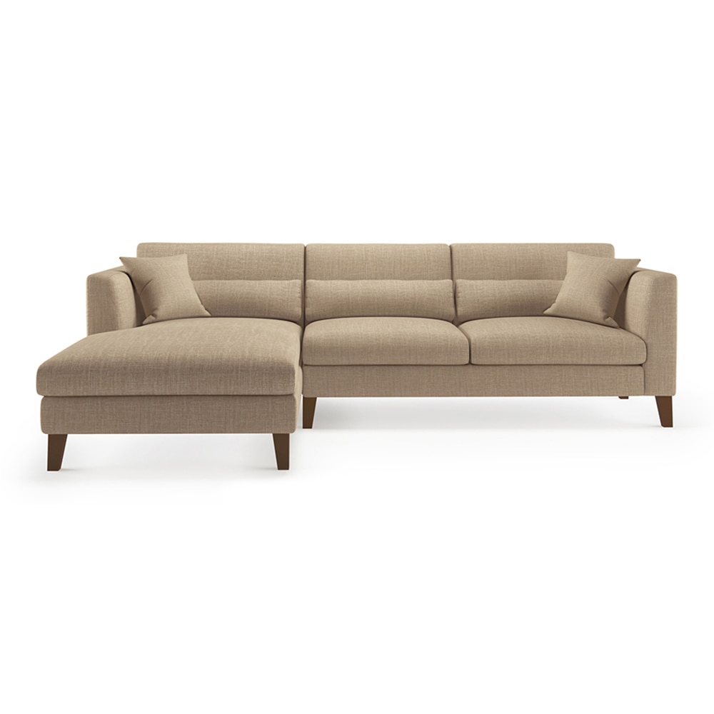 Lewis Sectional Sofa (Colour : Sandshell Beige, Cushion : Hard, Seater : Left Aligned 3 Seater + Left Aligned Chaise) - Urban Ladder