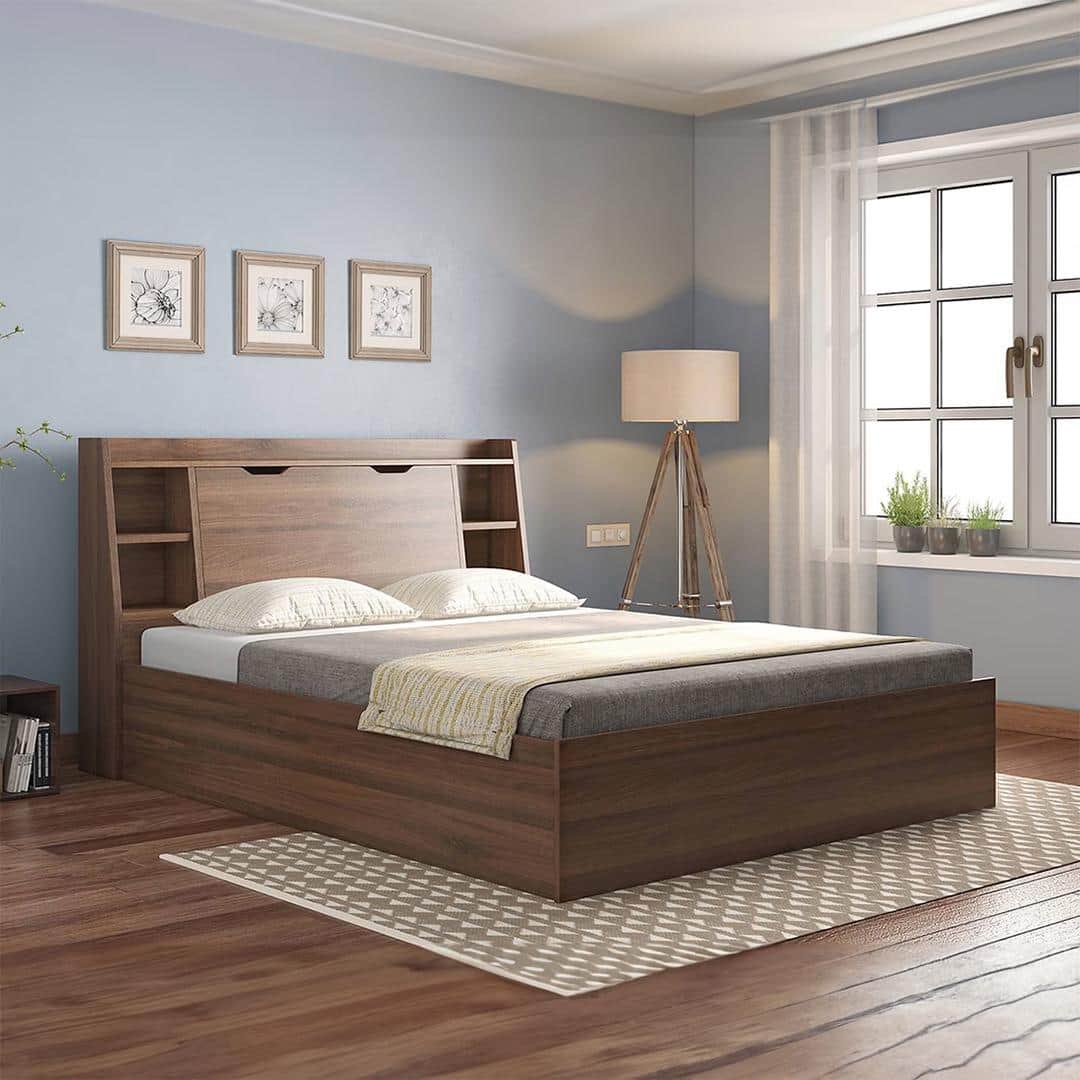Scott King Size Box Storage Bed in Classic Walnut Finish