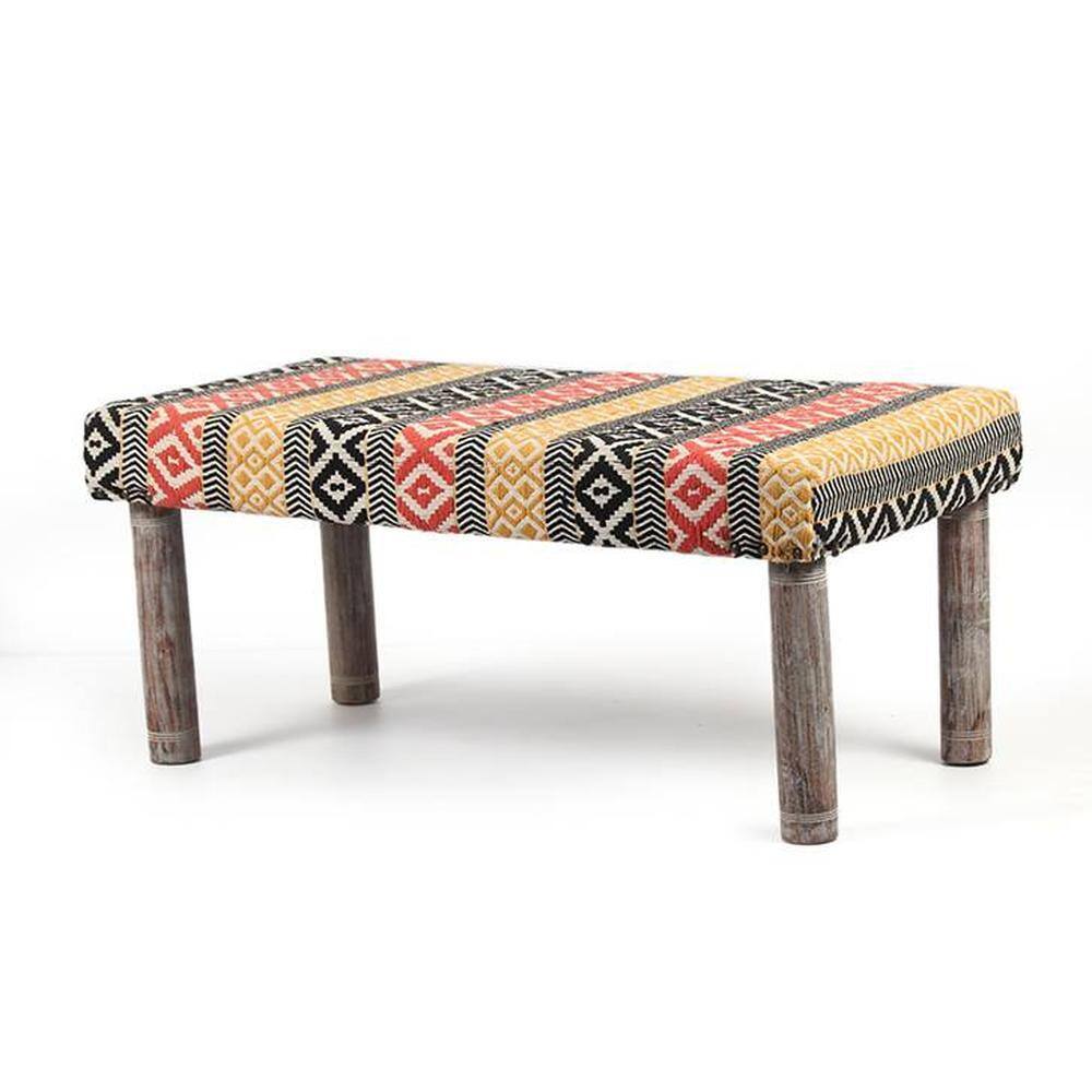 Camilla Solid Wood 2 Seater Bench In Stripe Multi Colour Jackard Fabric