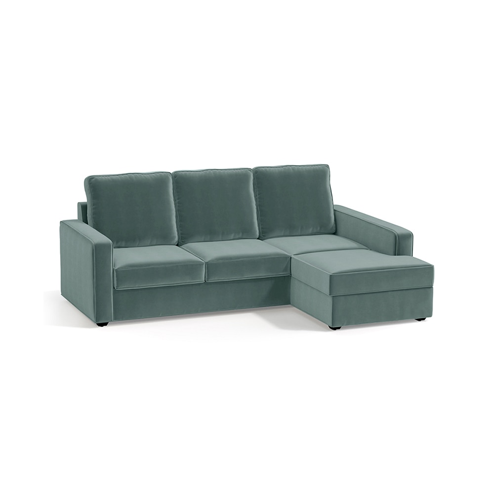 Apollo Sofa (Colour : Dusty Turquoise Velvet, Cushion : Soft, Back Type : High Back, Seating Capacity : Right Aligned 2 Seater + Right Aligned Chaise) - Urban Ladder