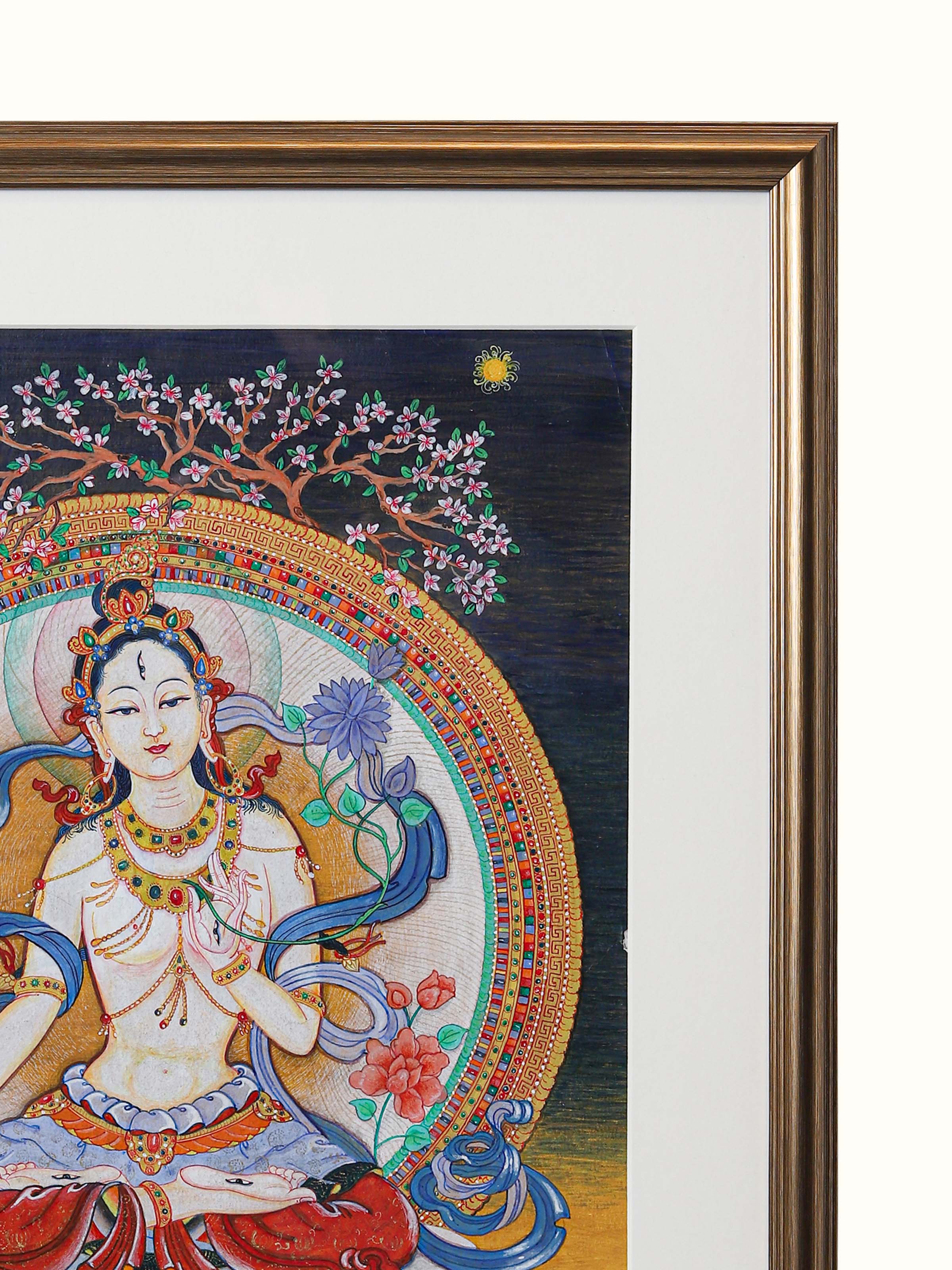 White Tara Thangka Elaborate Painting