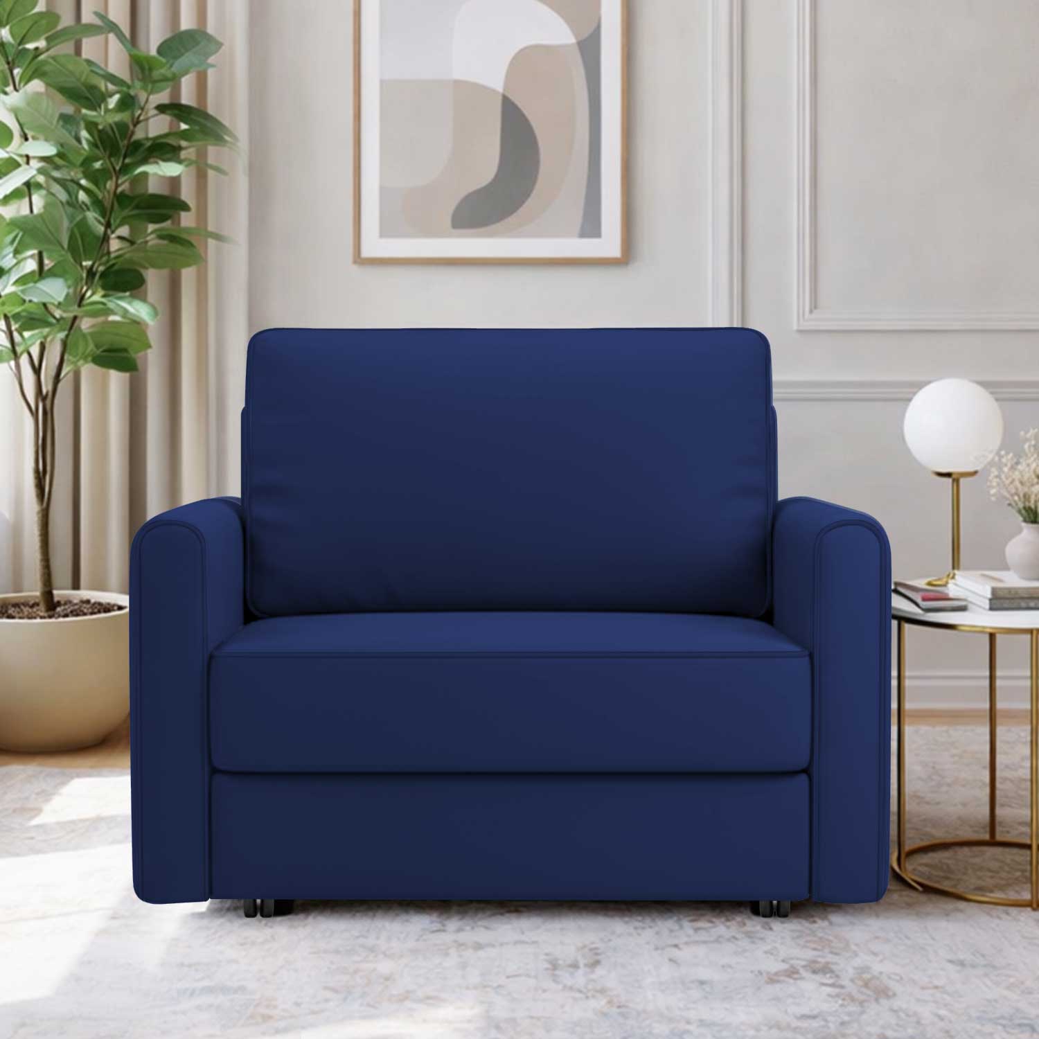 Flycon Pull Out Sofa cum Bed in Navy Blue Colour