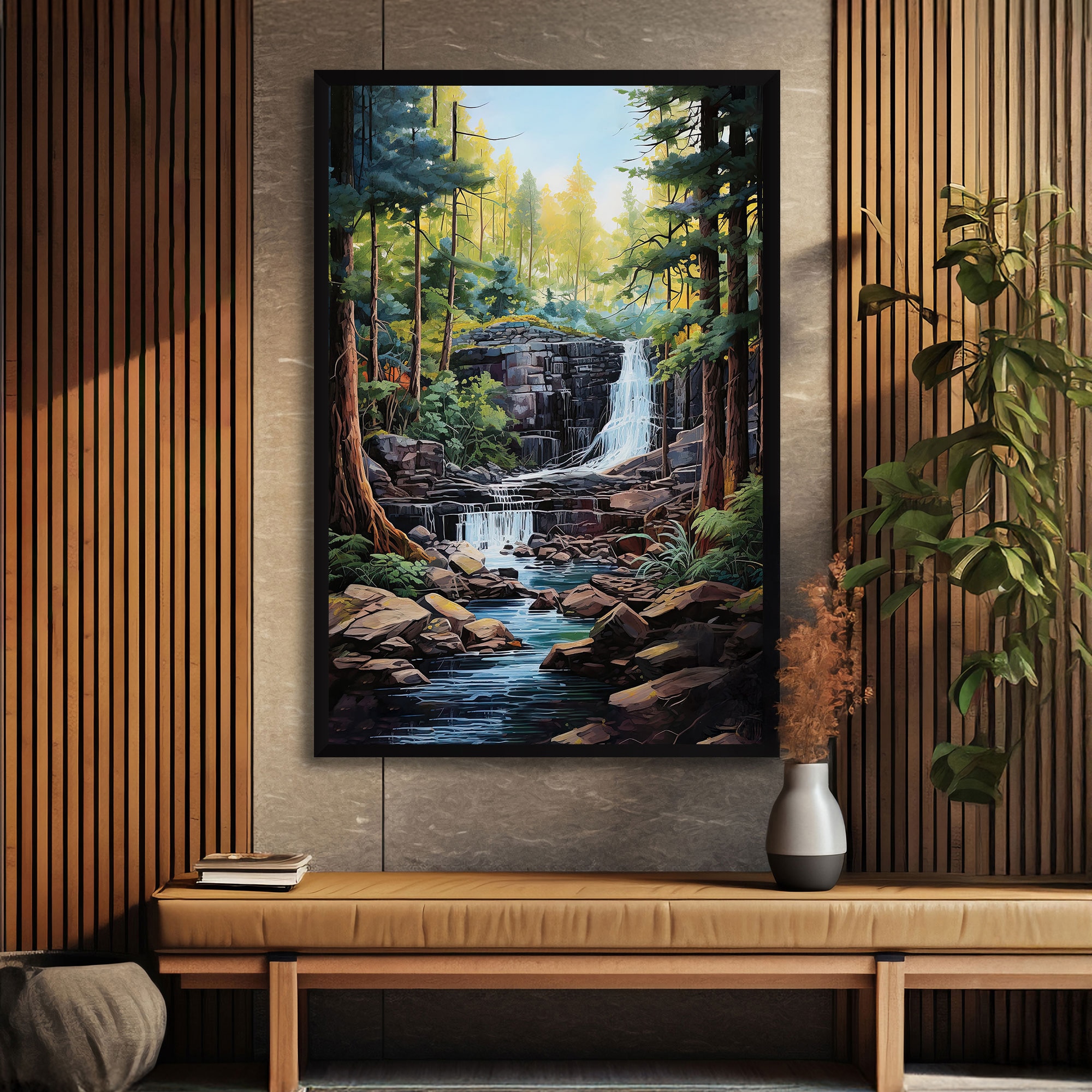 The Castle Decor Vastu Waterfall Wall Painting Framed Artwork 20x30 Inch - The Castle Decor
