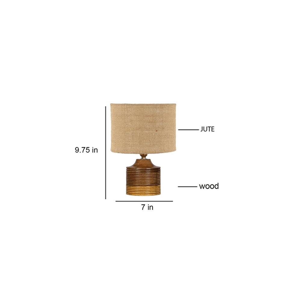 Ezra Beige Jute table lamp with Natural Wood Base