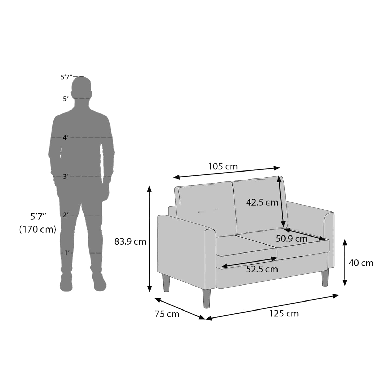 Winston 2 Seater Fabric Sofa (Slate Grey)