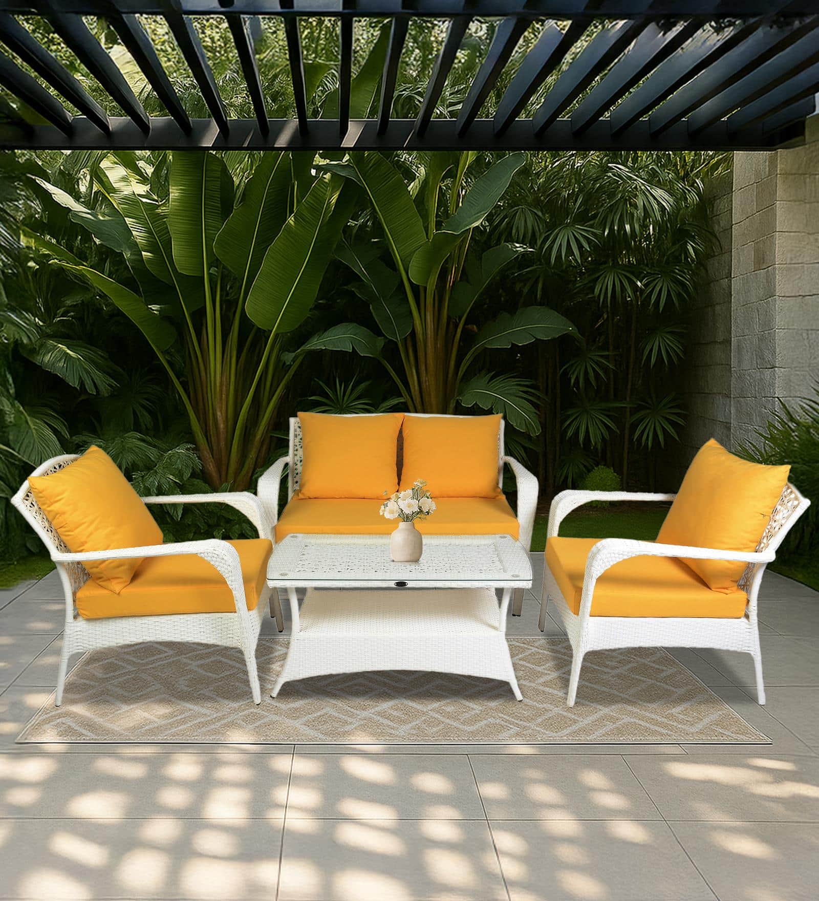 Dijon 2+1+1 Seater Wicker Sofa Set in White Colour