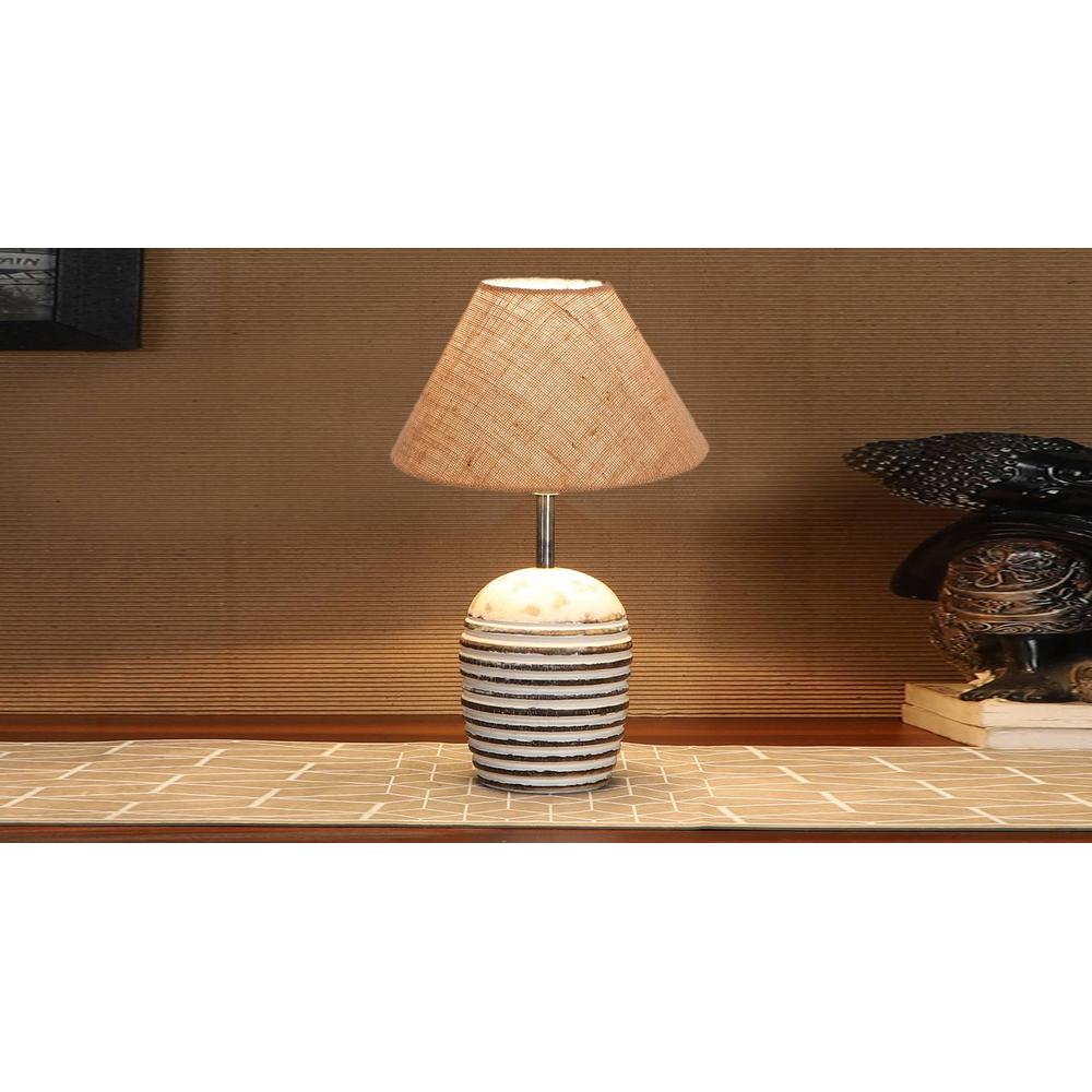 Beige Jute with White Brushed Wood Table Lamp
