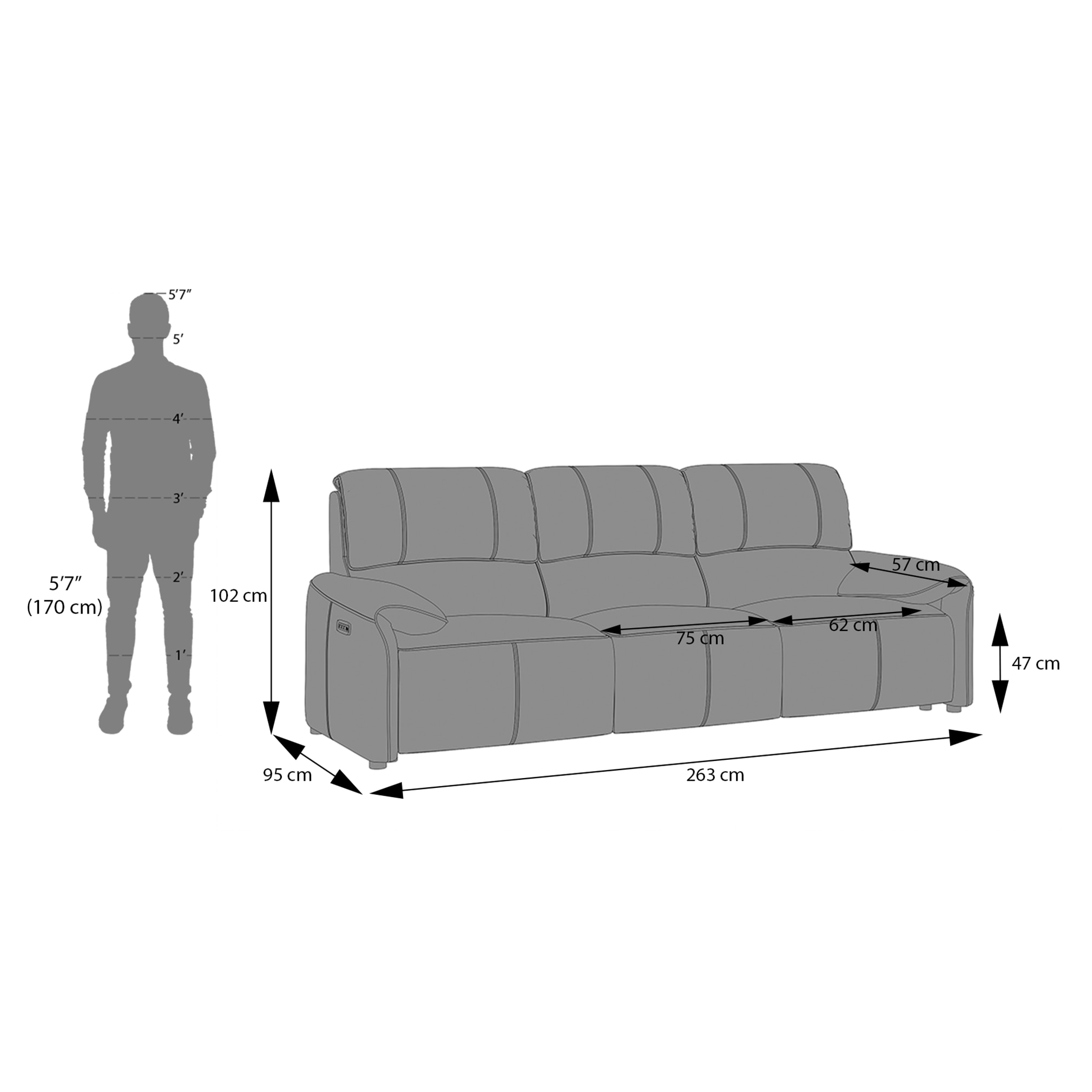 Leeroy Three Seater Leather Recliner Sofa in Oyster White Colour