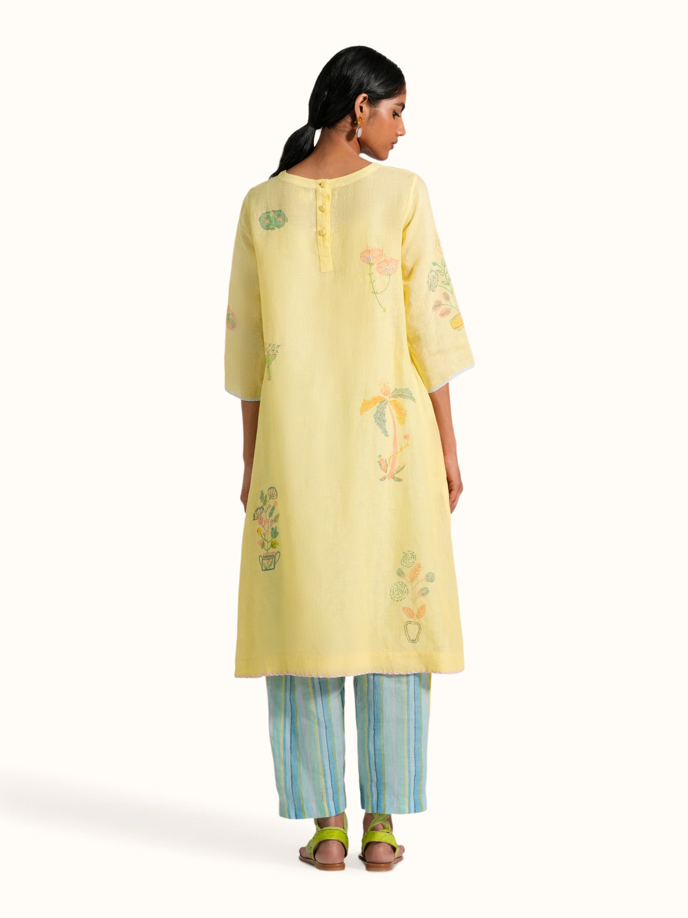 Yellow Linen Handloom Kurta Set