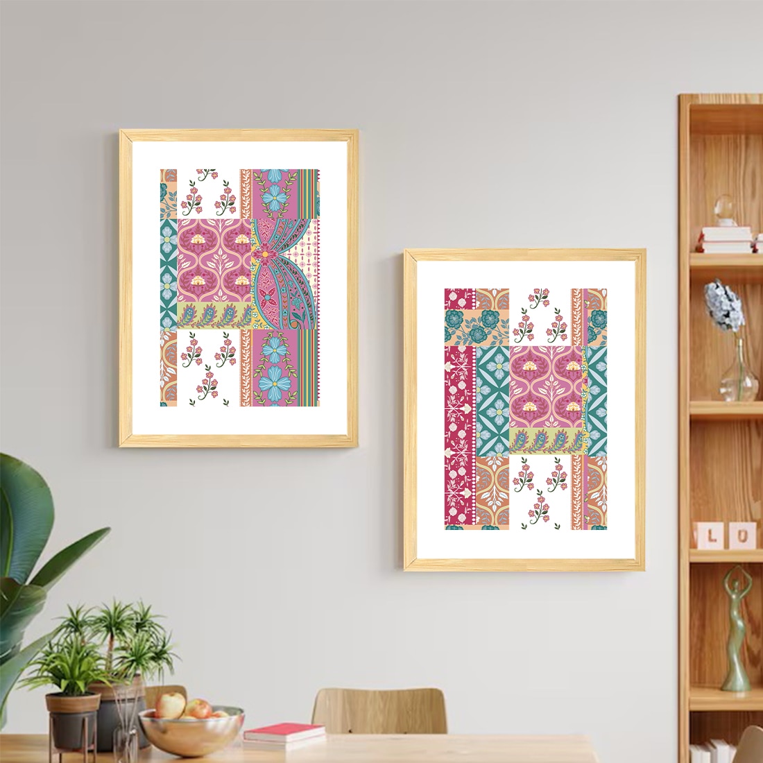 Mughal Flower Pattern Set of 2 Framed Posters Wall Art 45x60 cm - Art Street