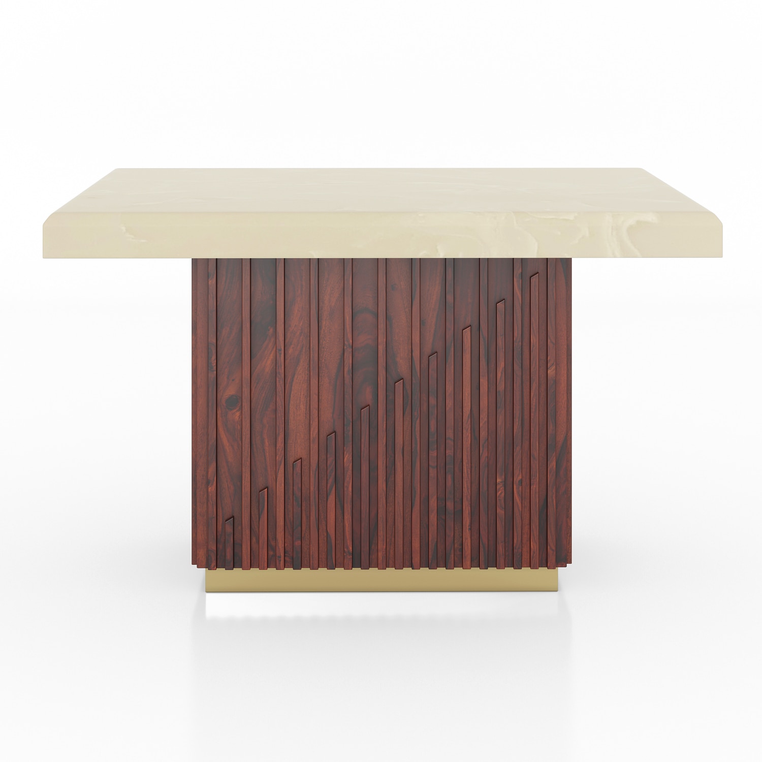 Gabriele Onyx Composite Solid Wood 4 Seater Pedestal Dining Table In Clear Teak Finish