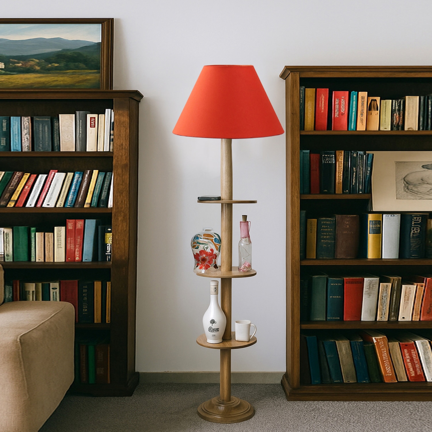 Devansh Shelf Wooden Floor Lamp