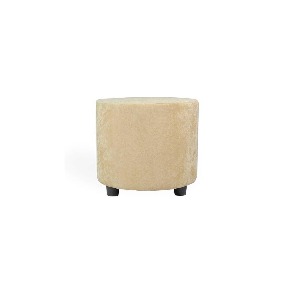 Lisbon Solid Wood Ottoman Pouffee in Ivory Sparkle Velvet