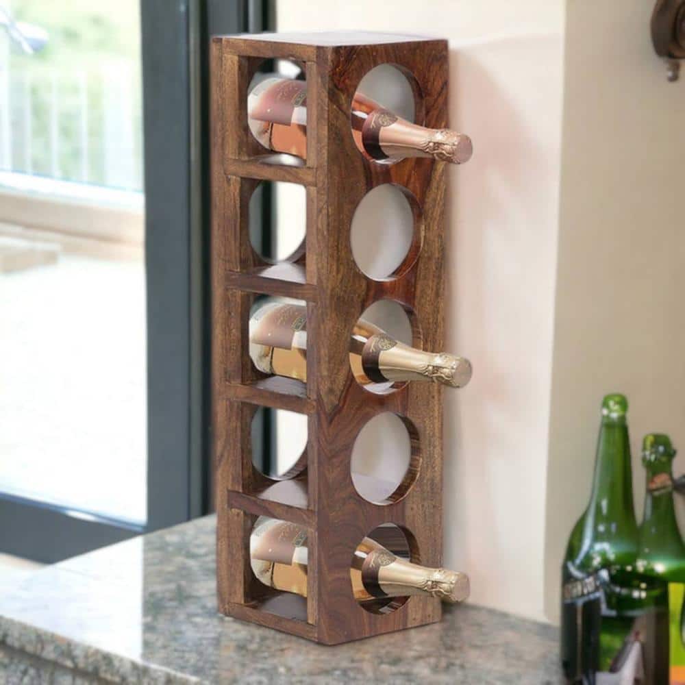 Wembley Sheesham Wood Wine Rack for 5 Bottles in Teak Finish