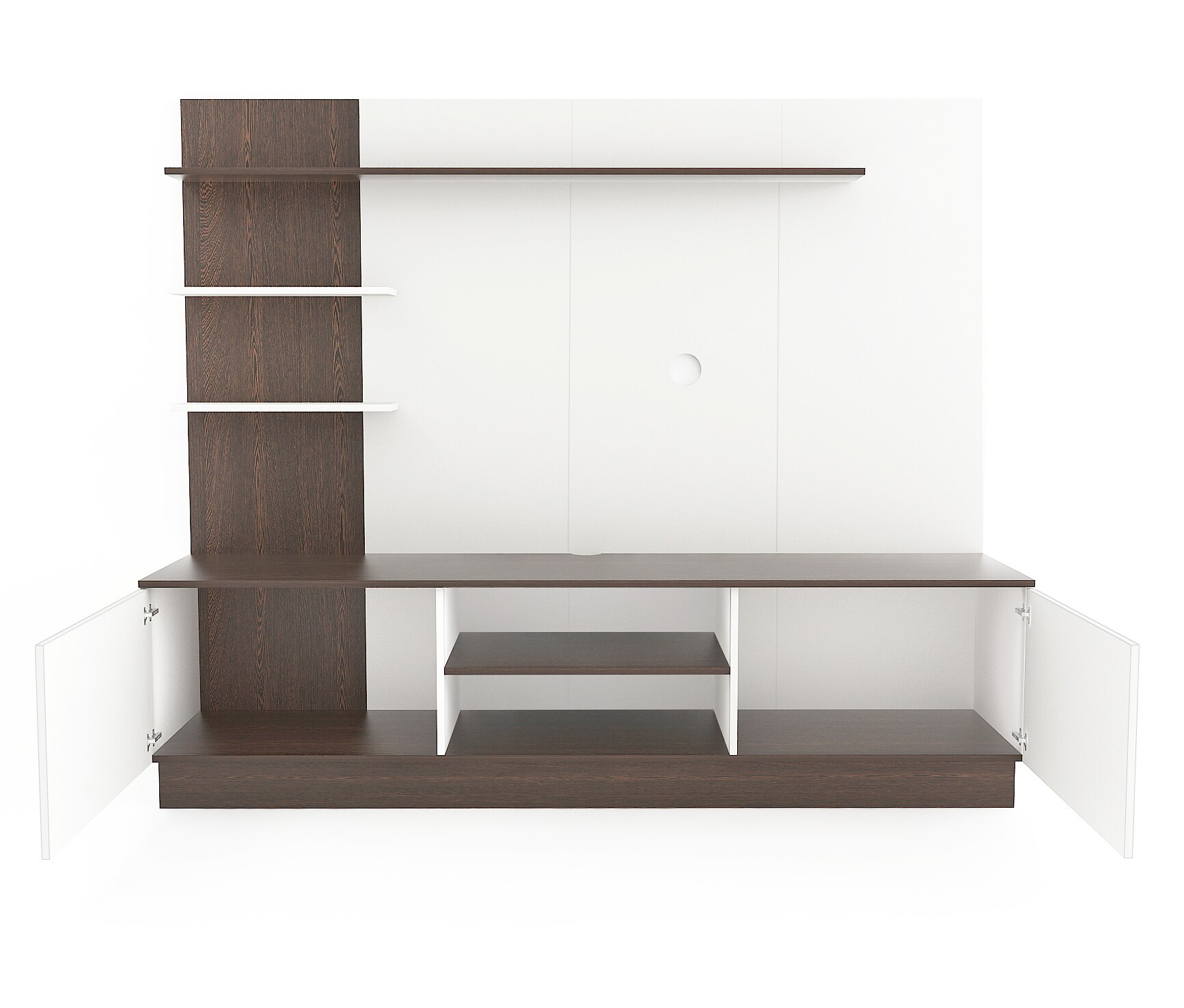 BLUEWUD Rowlet Large Engineering Wood Floor Standing TV Entertainment Unit Set Top Box Stand/TV Cabinet Panel with Shelves for Books & D�cor Display Unit Bed Living Room Upto 55 Inches (Wenge & White)