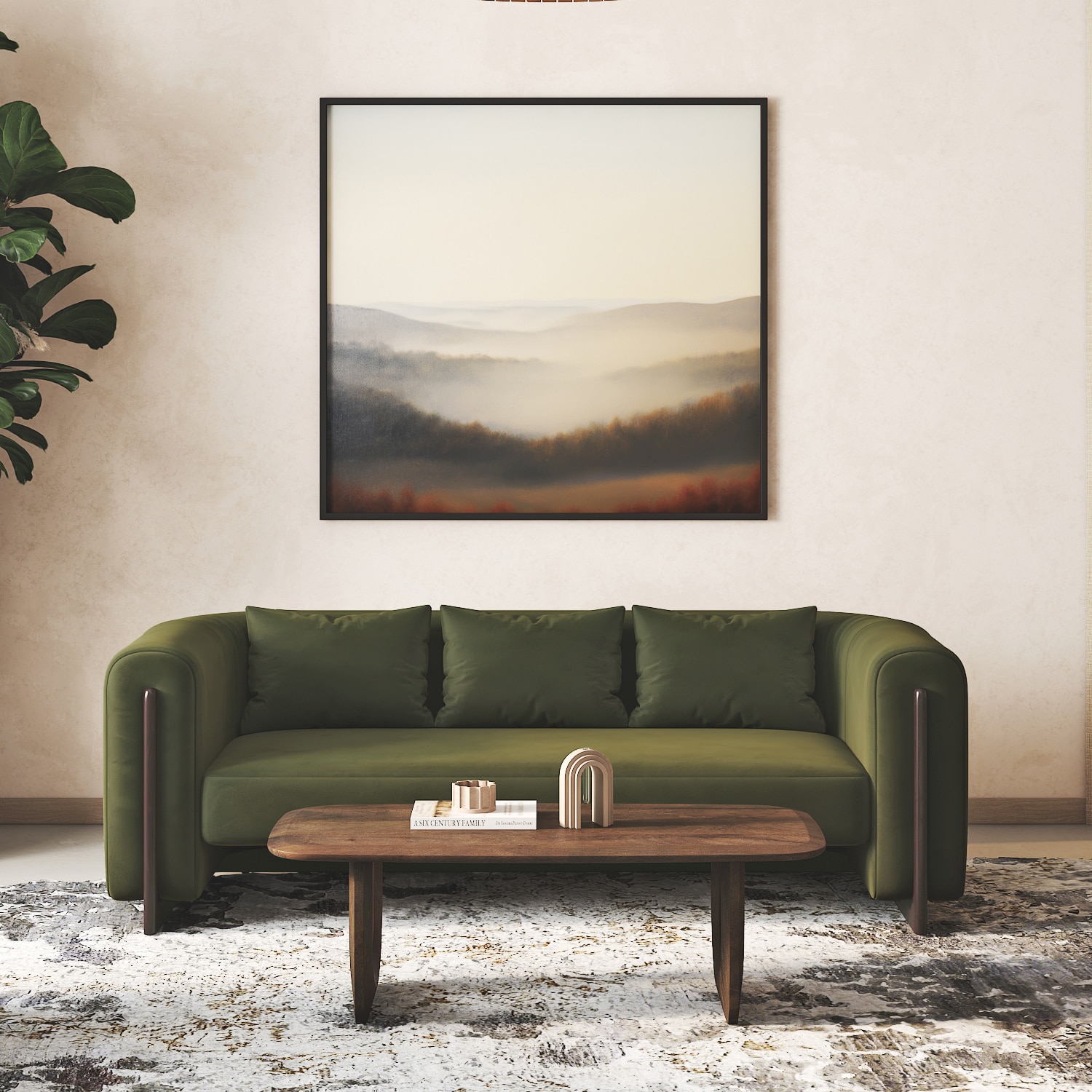 Reno Three Seater Fabric Sofa in Deep Olive Velvet