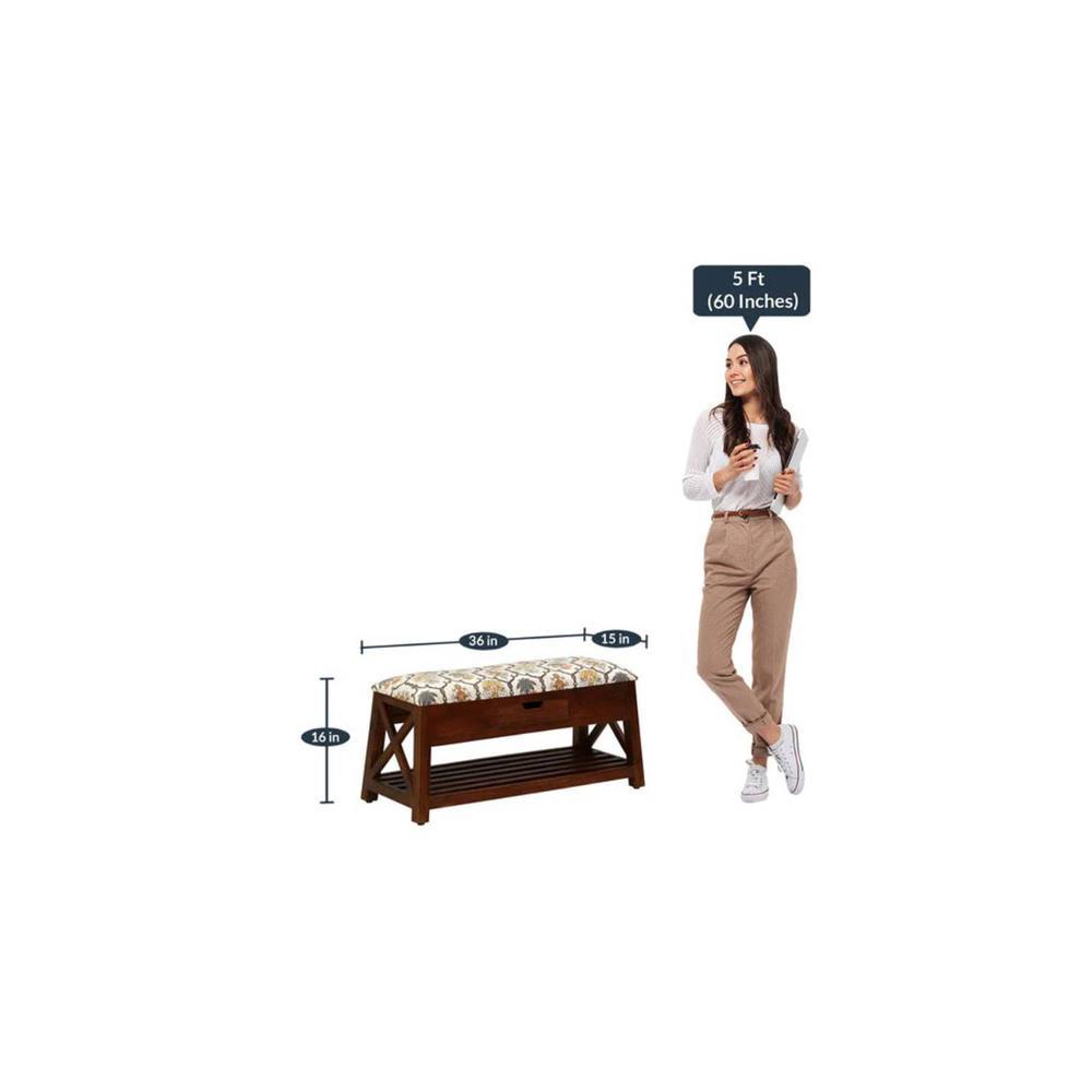 Vermount Shoe Rack With Seating In Teak Finish