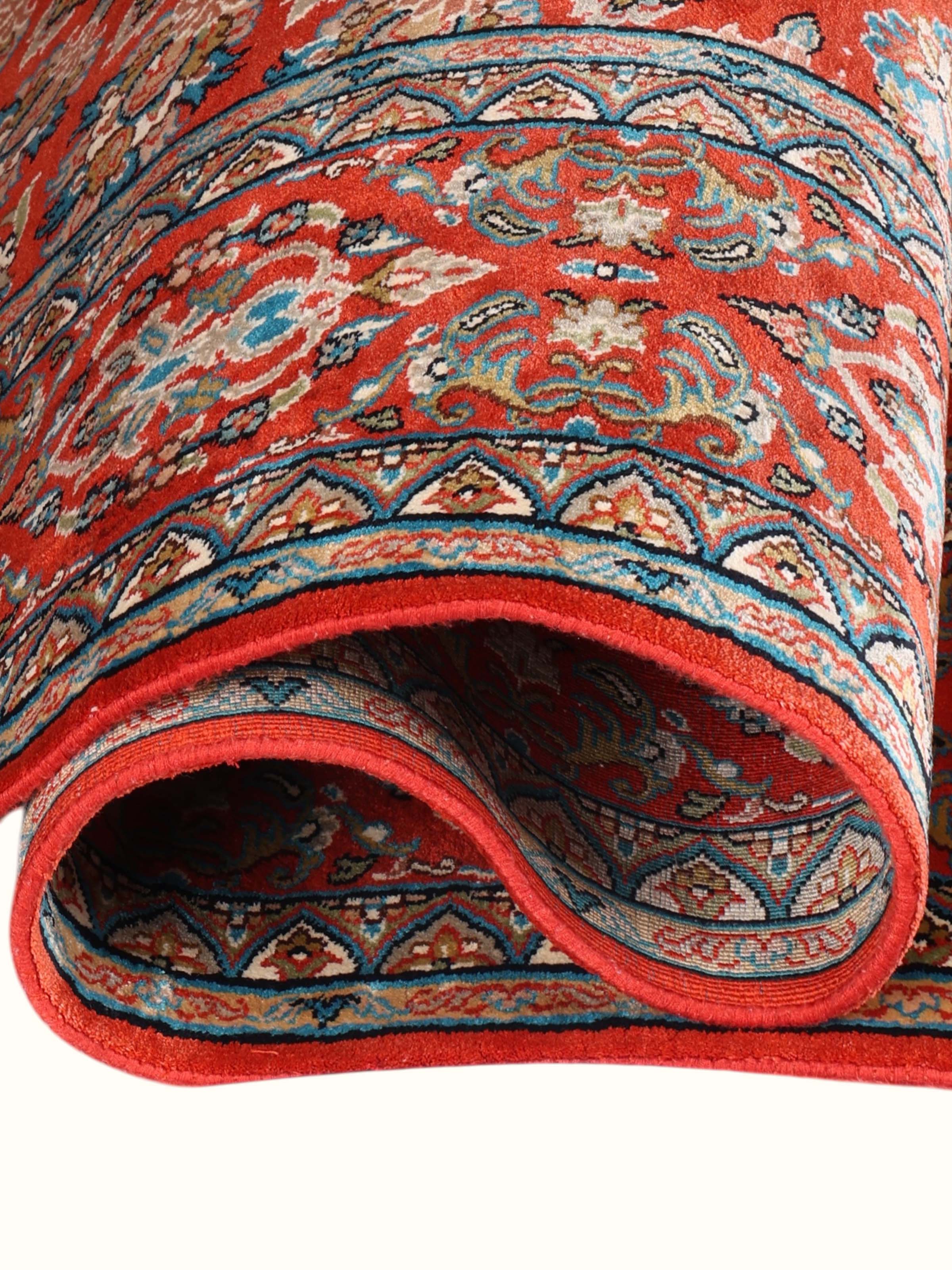 Traditional Persian Rust Gumbad Kashmir Silk Hand-Knotted Carpet