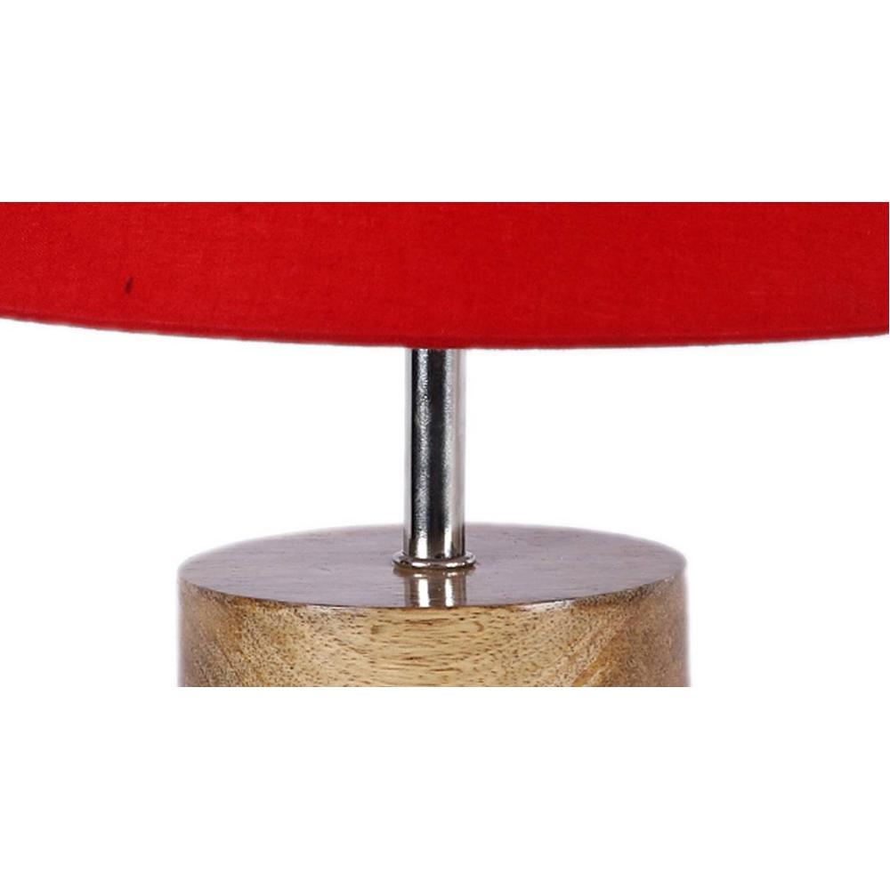Audrey Red Fabric Shade Table Lamp with Natural Wooden Base