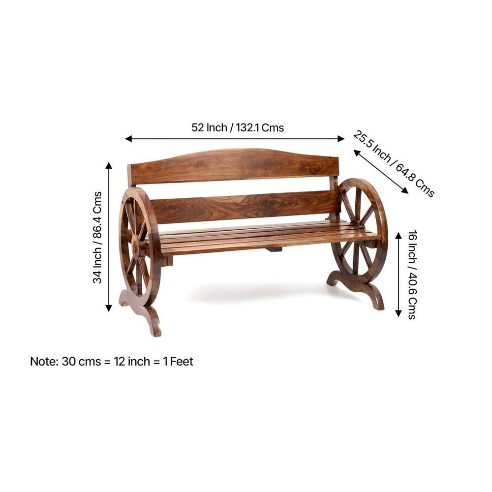 Oakmont Sheesham Wood Traditional 3 Seater Bench