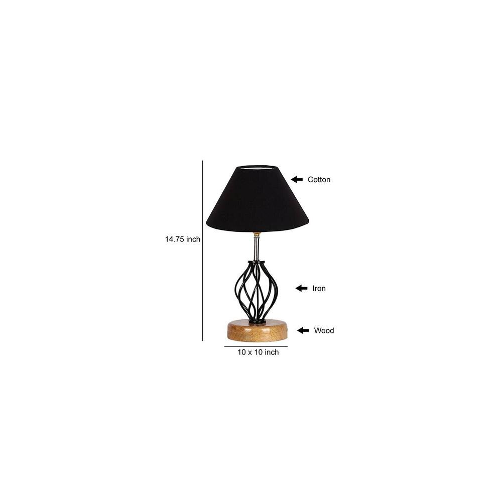 Elaina Black cotton Table lamp with Wood & Iron Base