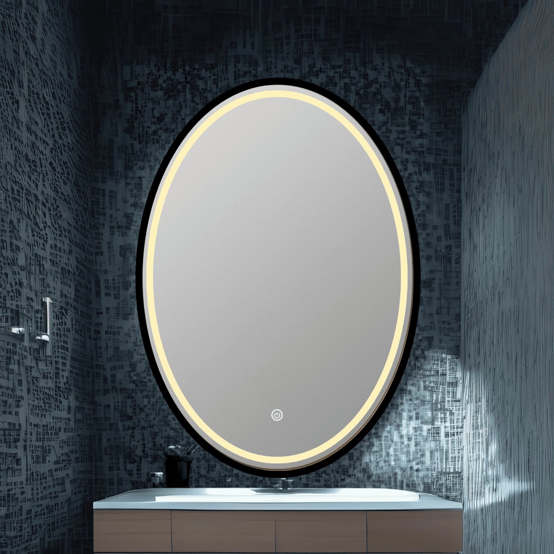 Oval Framed LED  Mirror Black Matte Gold Rose Gold Brushed Silver