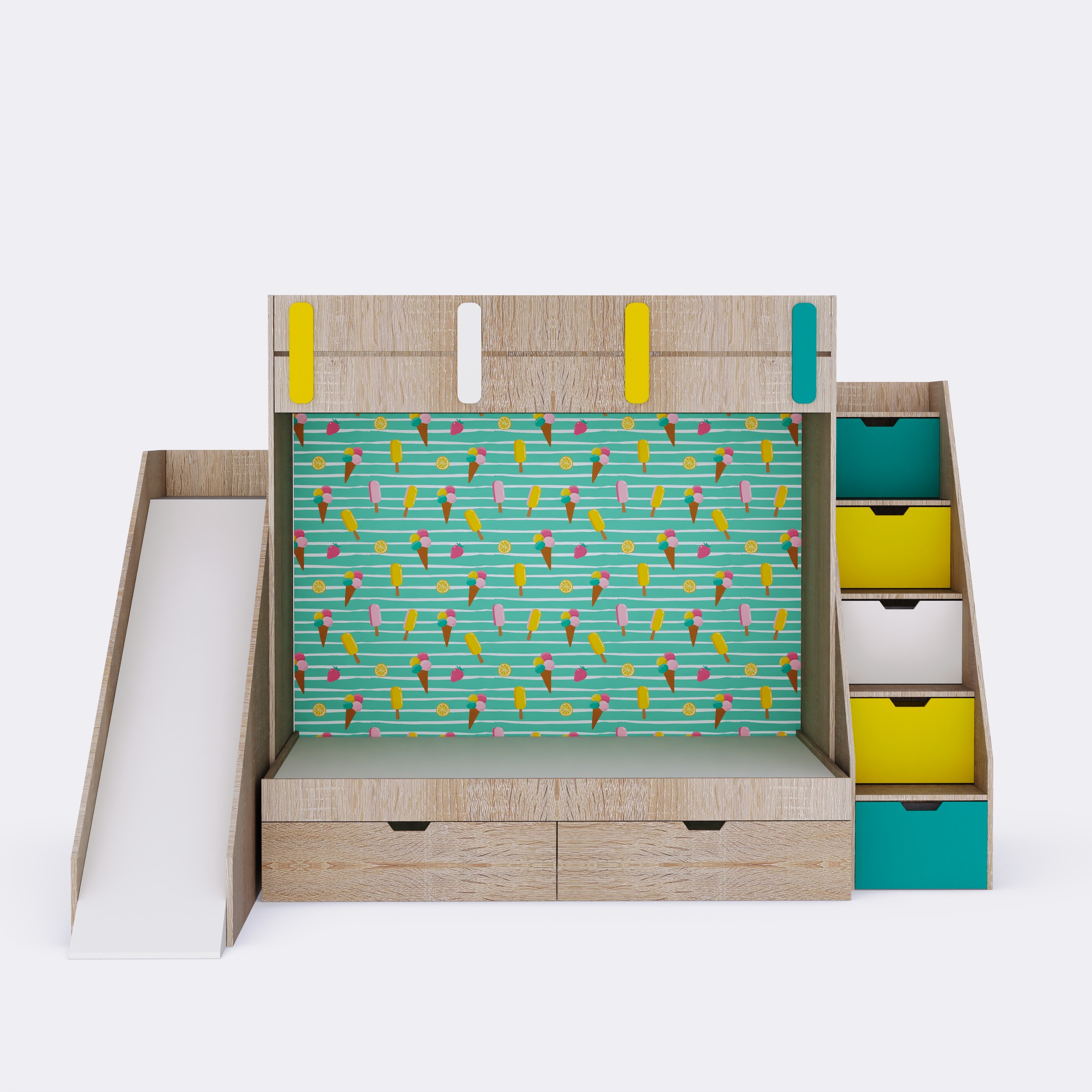 Sleep N SlideBunk Bed 6X5 Drawers On Wheels In Oak and Cyan Colour67