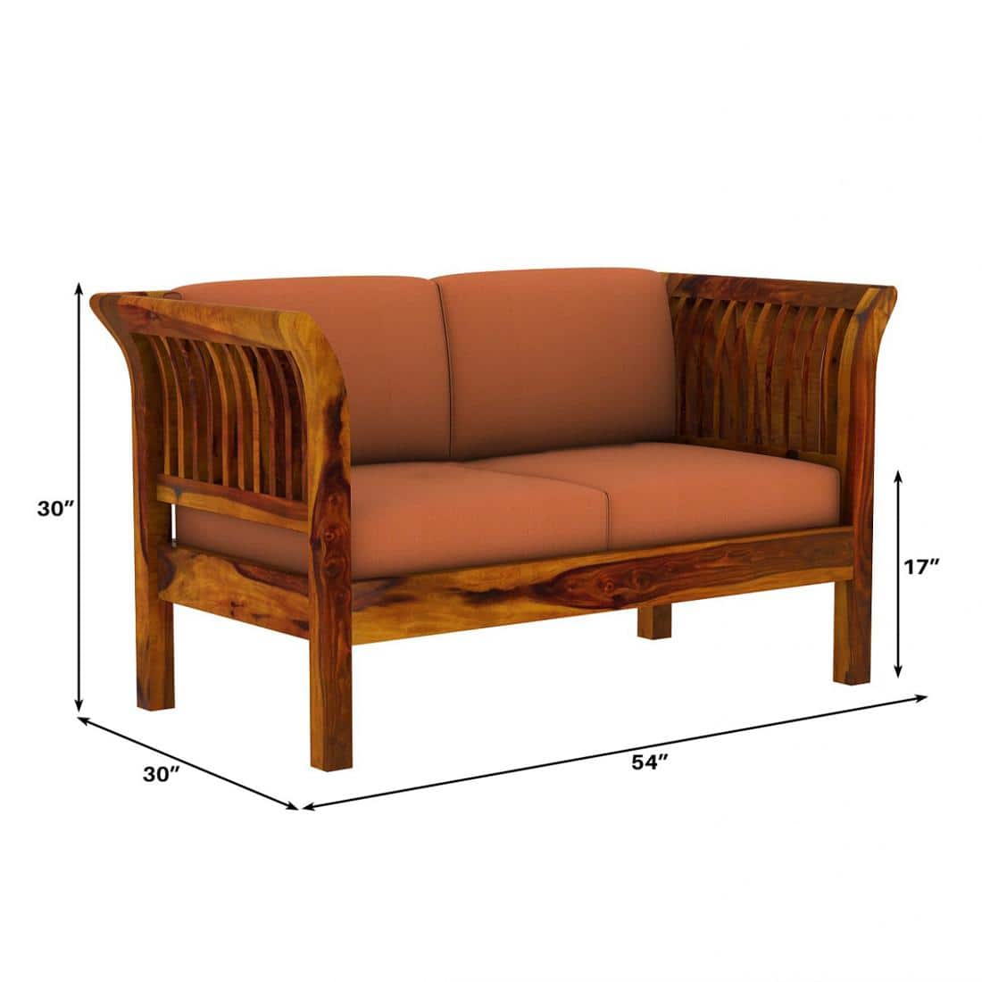 Haveli 2 Seater Wooden Sofa (Orange Colour, Honey Finish)