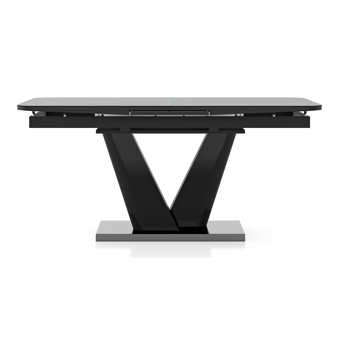 Caribu 6 To 8 Extendable Dining Table With Set Of 6 Doris Swivel Accent Chairs (Colour- Dark Grey, Finish- Black High Gloss)