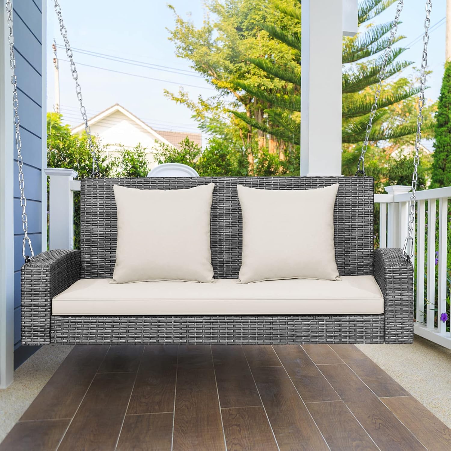 Carry Bird Wicker Patio Furniture Outdoor Balcony Swings In Grey And Beige Colour - Carrybird