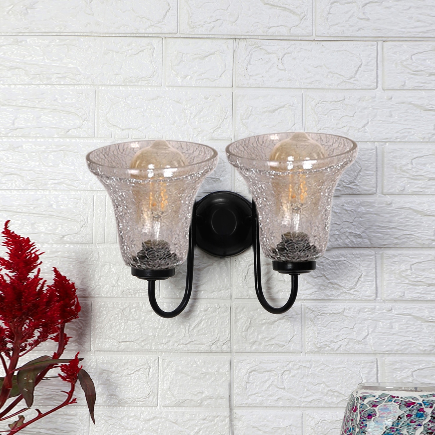 Devansh Metal Electric Wall Light in black Colour with Transparent Shade Count of 2 Lights - Devansh