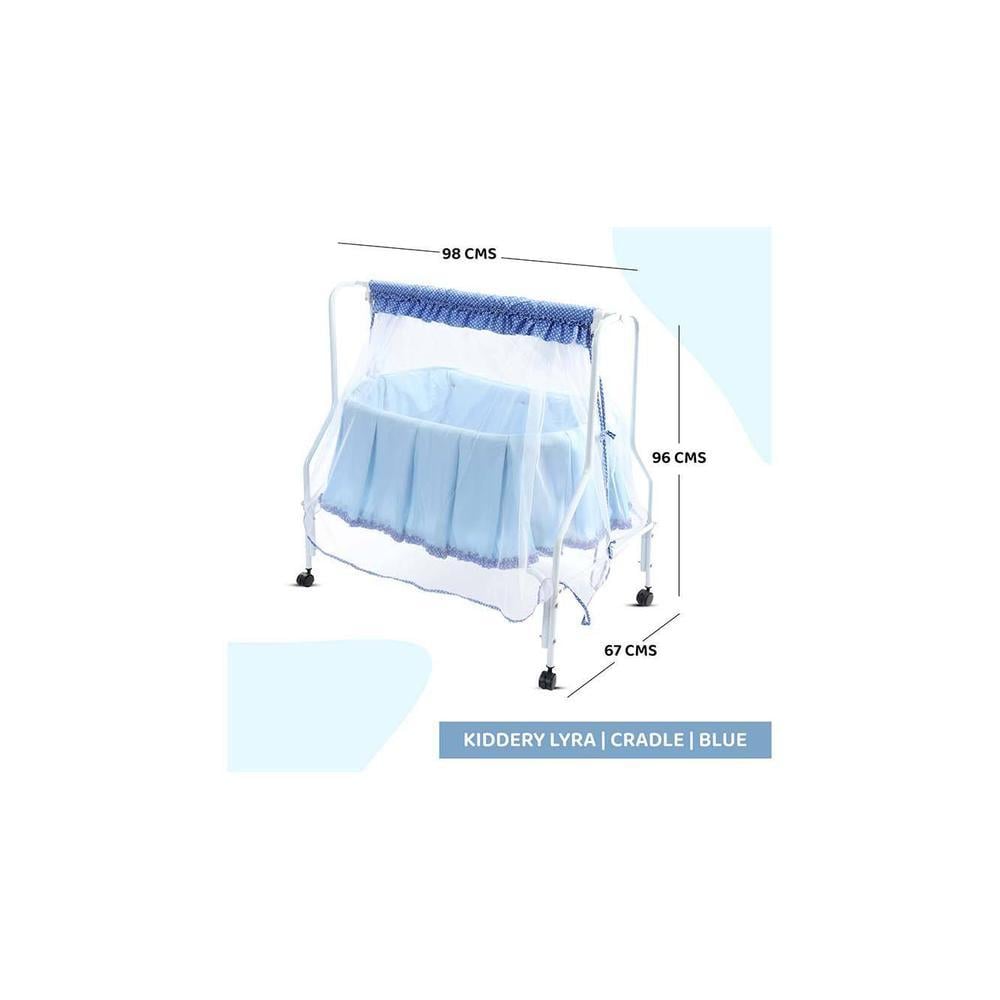 Lyra Stainless Steel Baby Cradle with Mosquito Net Clouds &Checks
