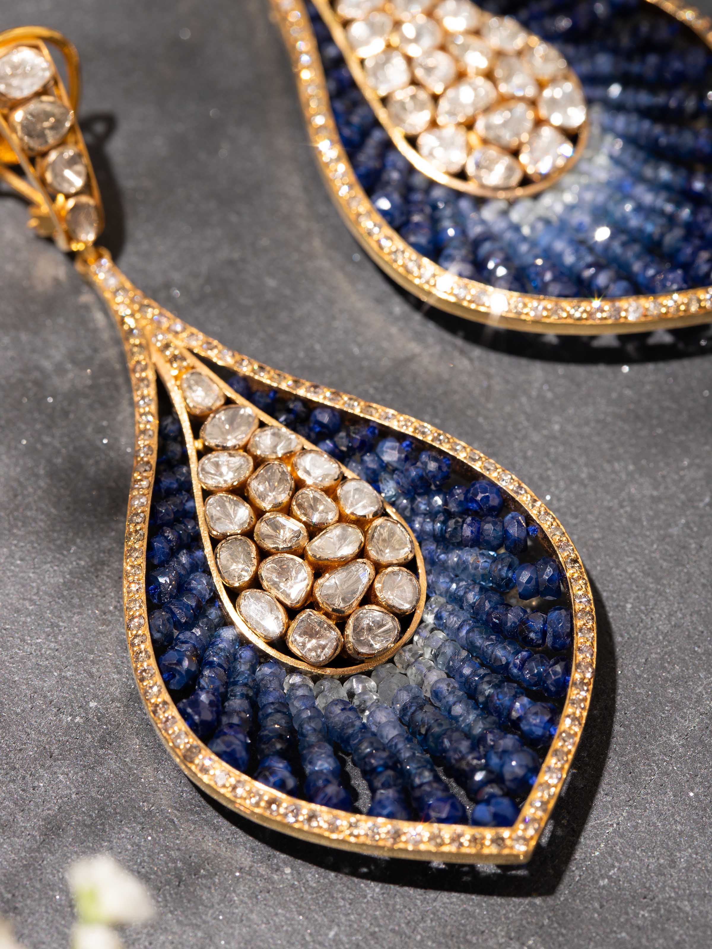 Detail shot of Dank Polki 14 Karat Gold Drop Earrings — Swadesh