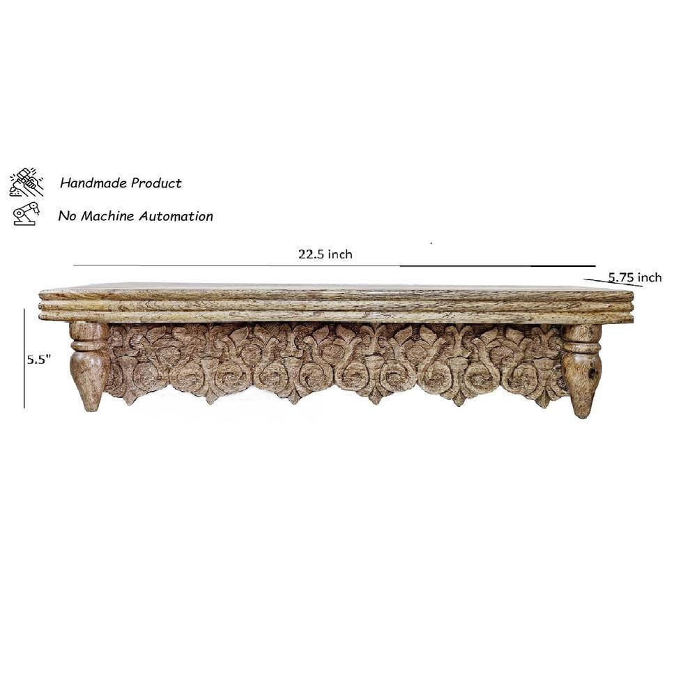 Foster Brown Colour Solid Wood Handcarved Floating Wall shelf