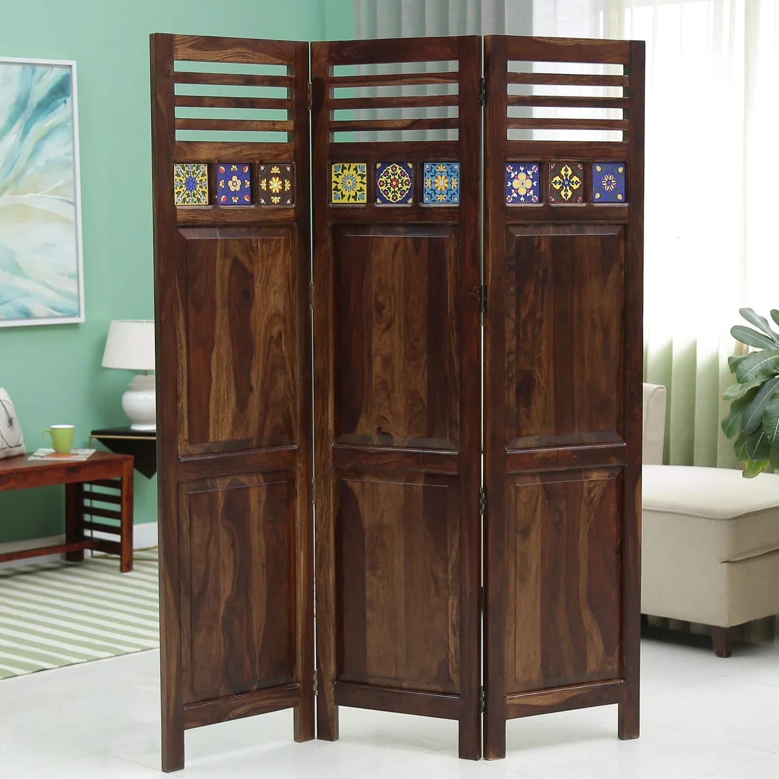 Rangrez Sheesham Wood Room Divider In Natural Finish