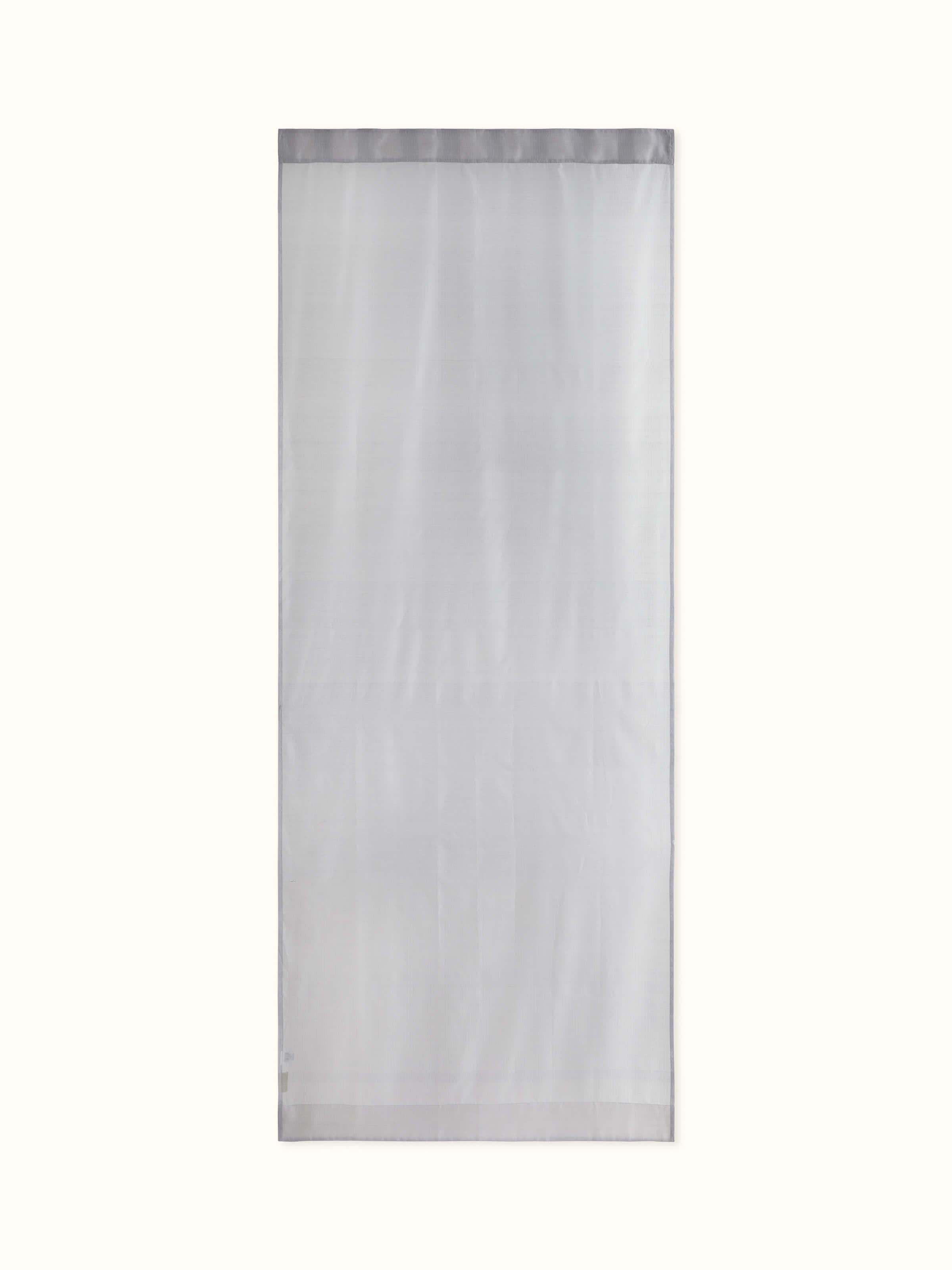 Front view of Pragya Grey Maheshwari Curtain, handloom woven with silk cotton blend in sheer texture.