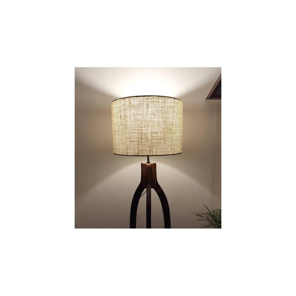 Trilogy Wooden Floor Lamp with Brown Base and Jute Fabric Lampshade